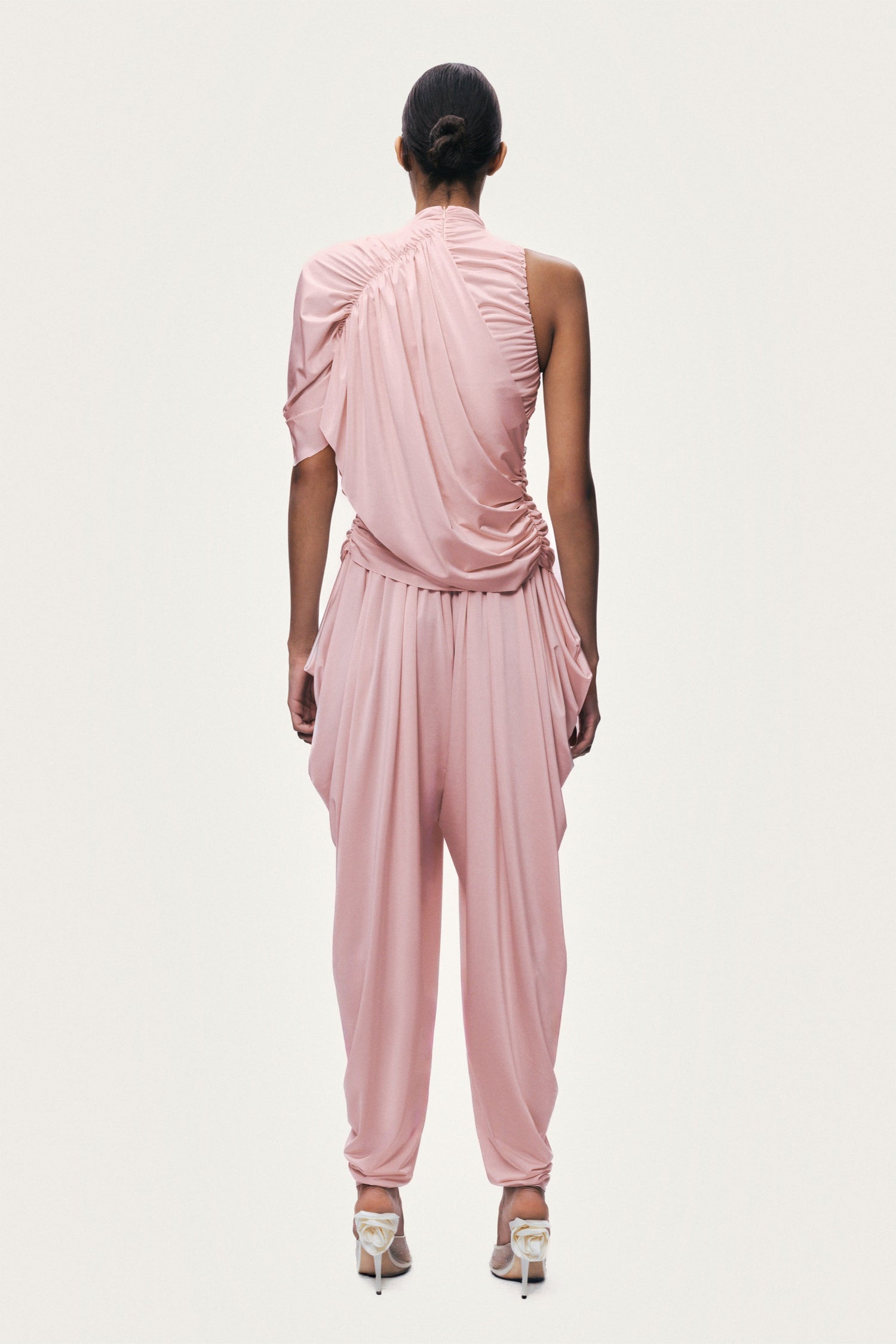 Asymmetric Sleeve Draped Blouse