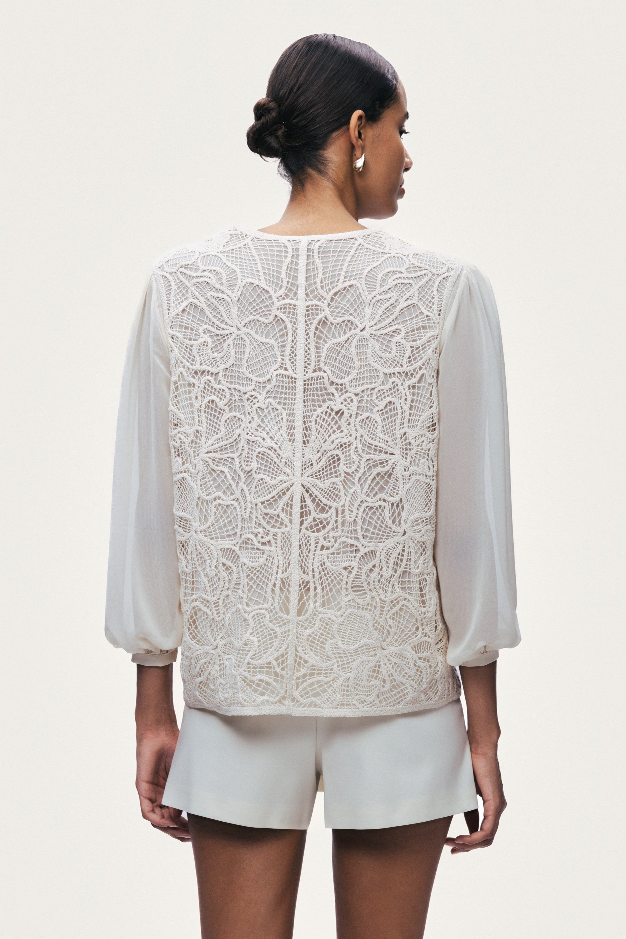 Beige Lace Front Sheer Sleeve Jacket