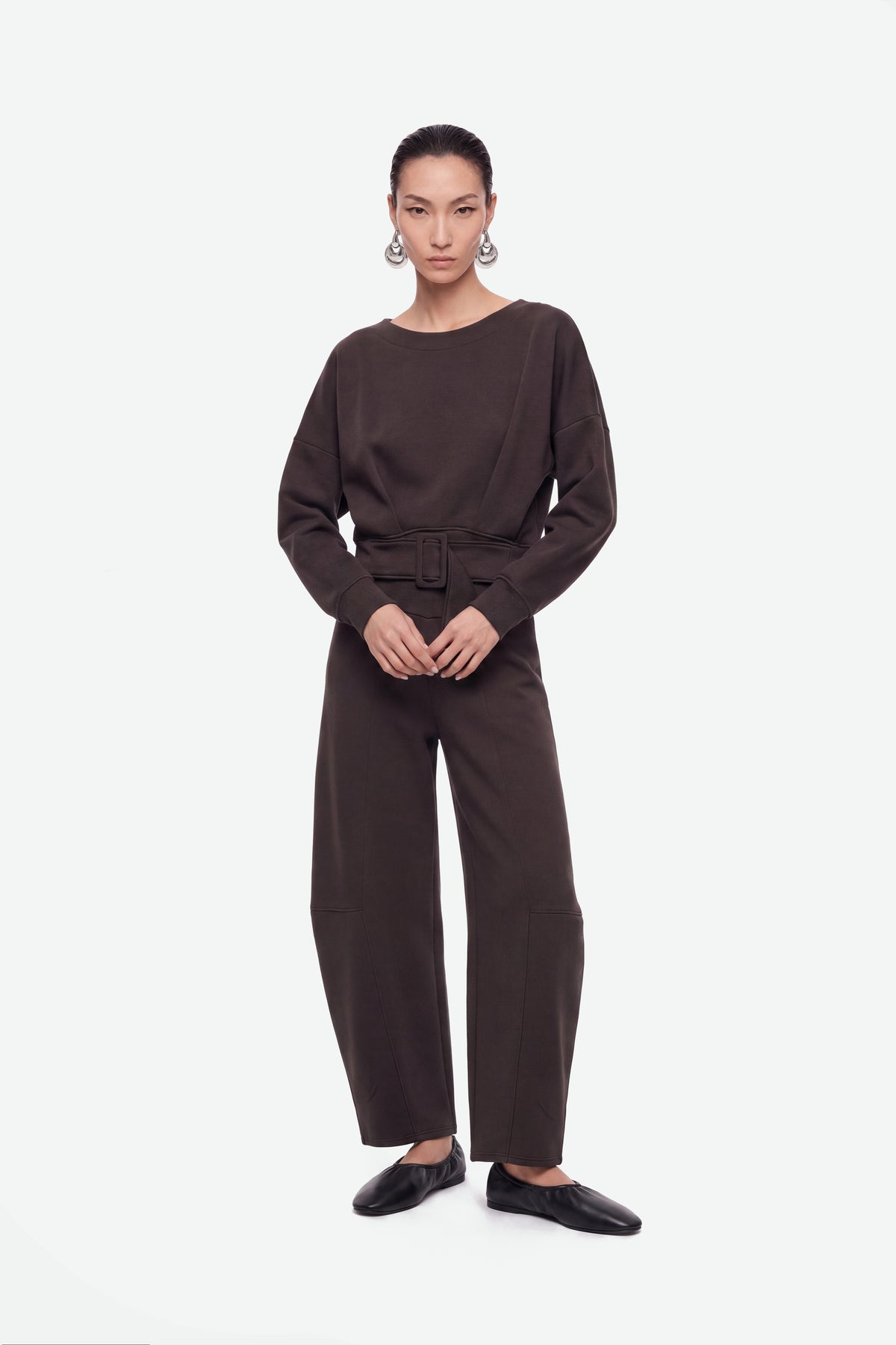 Belted Drop Shoulder Sweatshirt