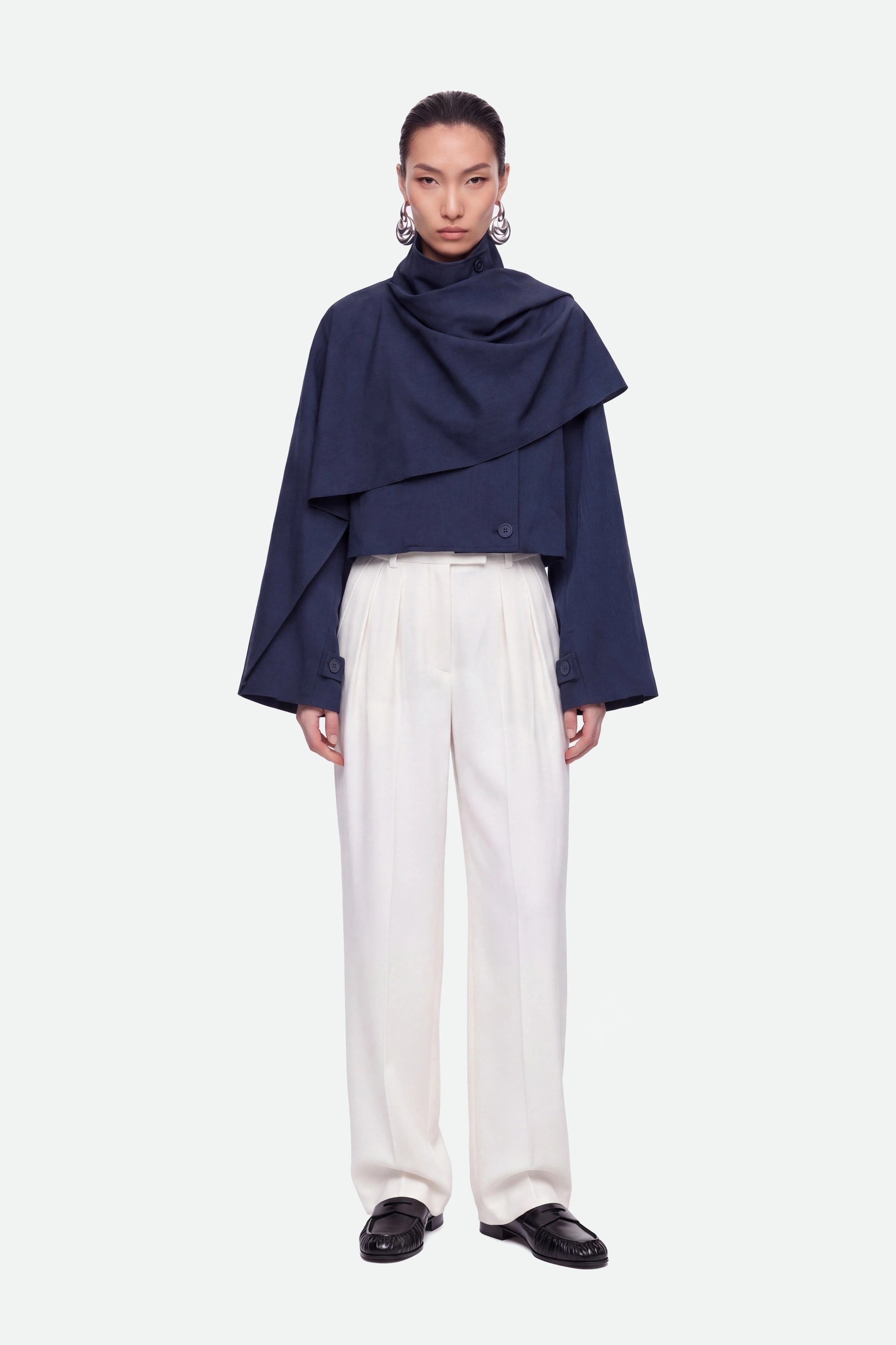 Shawl Detail Stand Collar Trench Coat