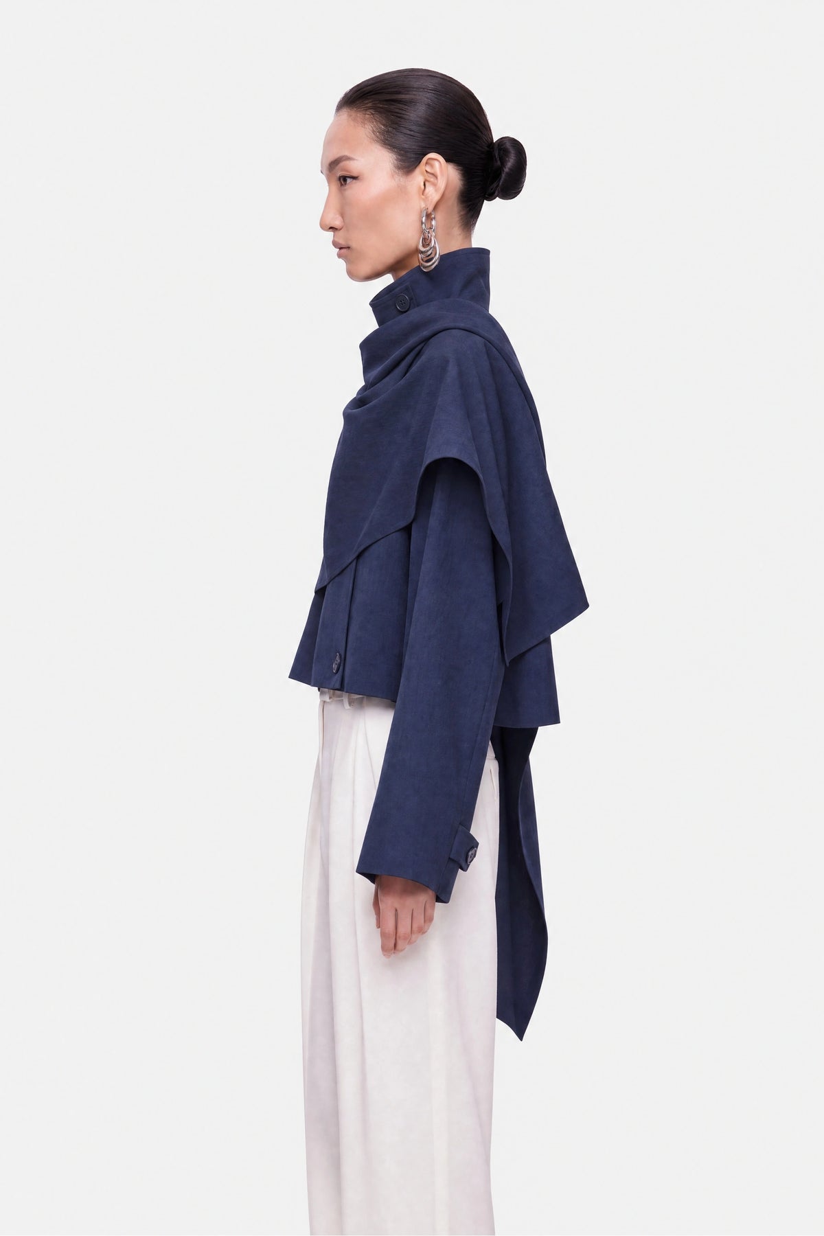 Shawl Detail Stand Collar Trench Coat
