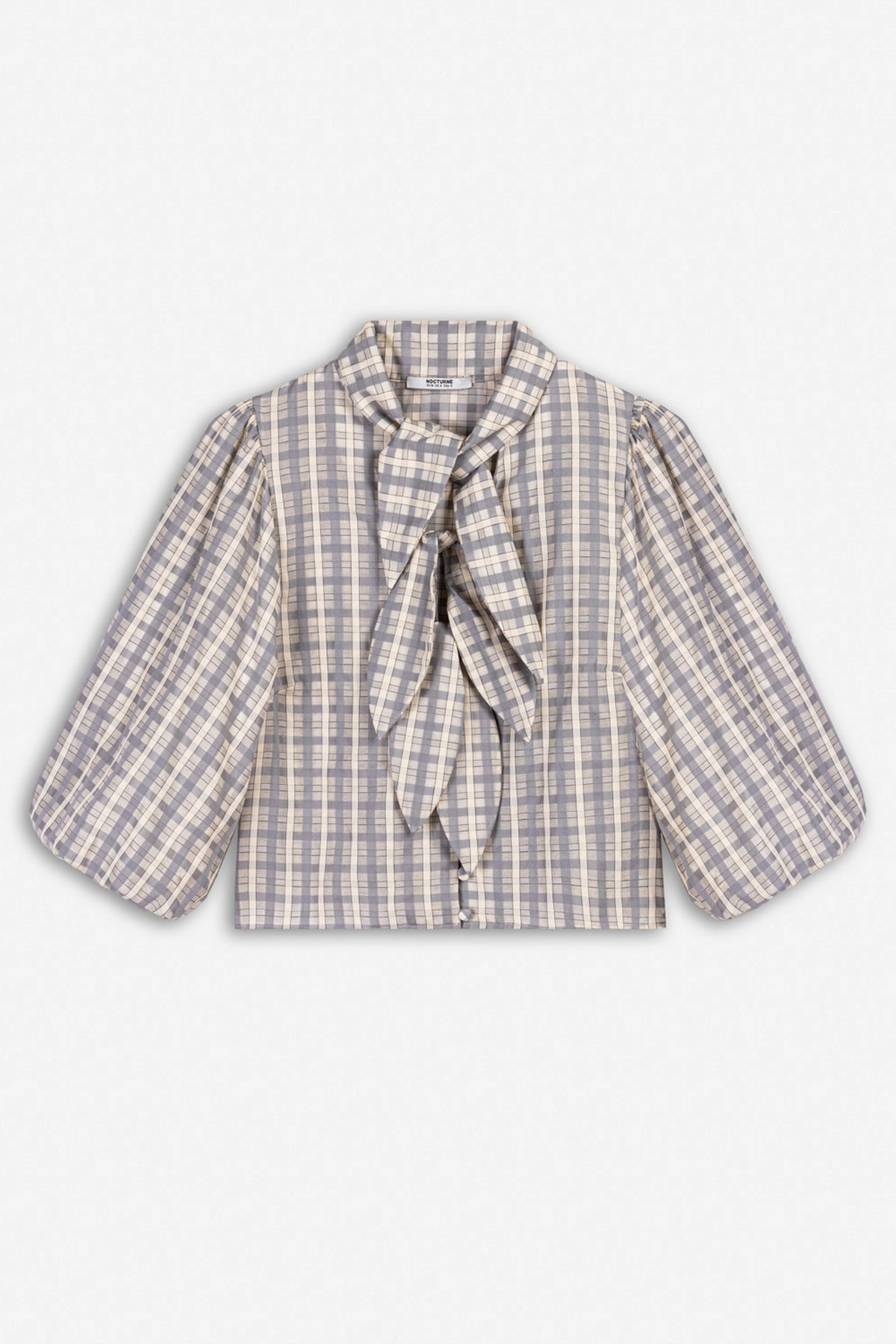 Checked Tie Neck Cropped Shirt