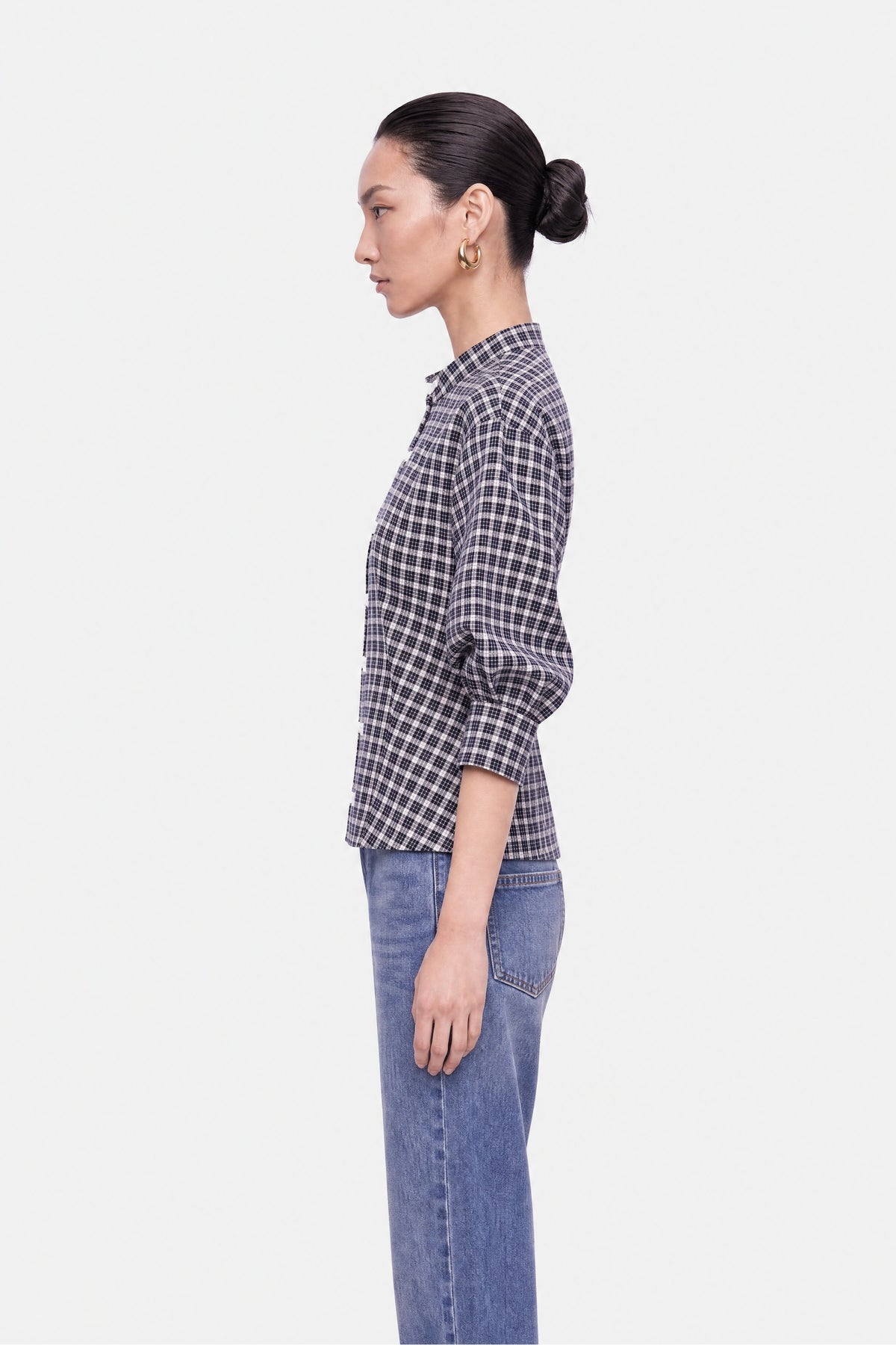 Balloon Sleeve Checked Shirt
