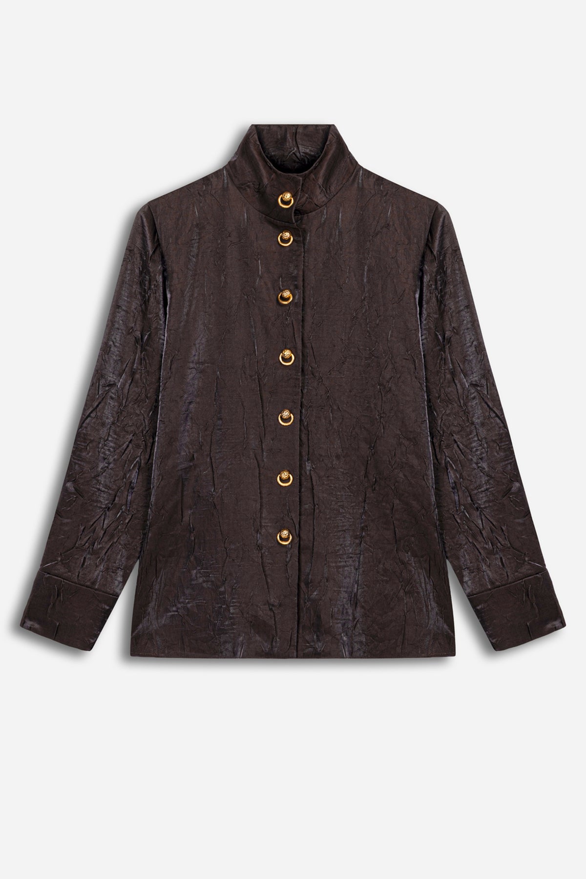 Crinkle Effect Stand Collar Shirt