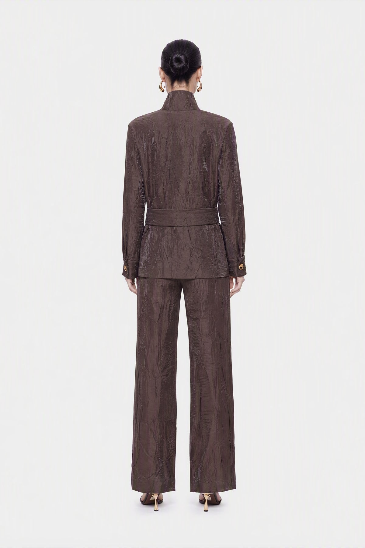 Crinkle Effect Stand Collar Shirt
