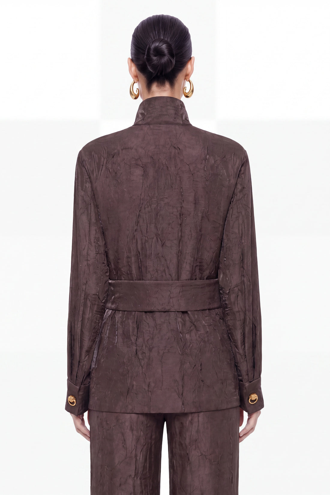 Crinkle Effect Stand Collar Shirt