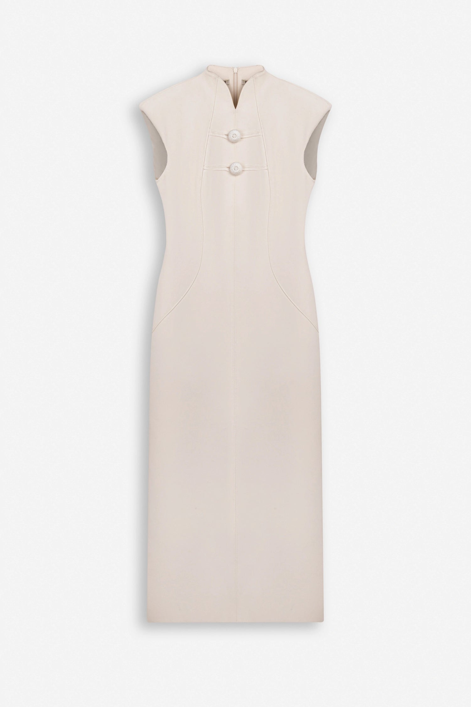 Padded Shoulder Button Detail Maxi Dress