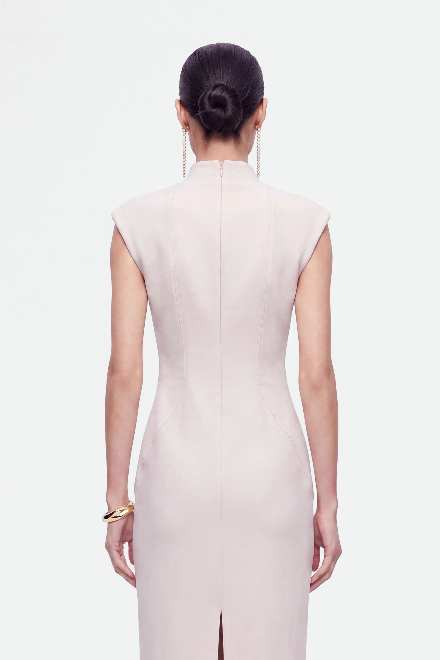 Padded Shoulder Button Detail Maxi Dress