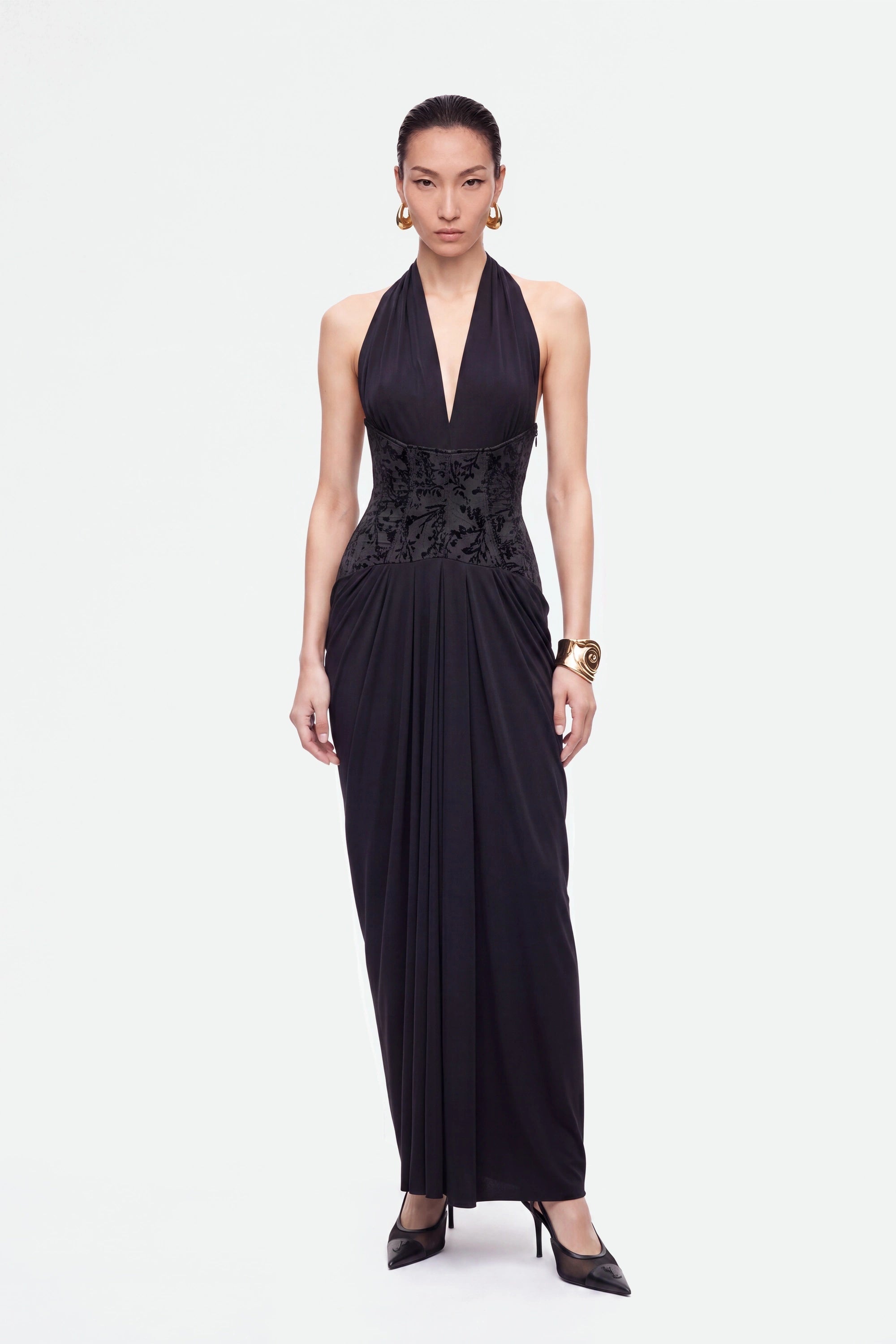 Jacquard Halter Neck Maxi Dress