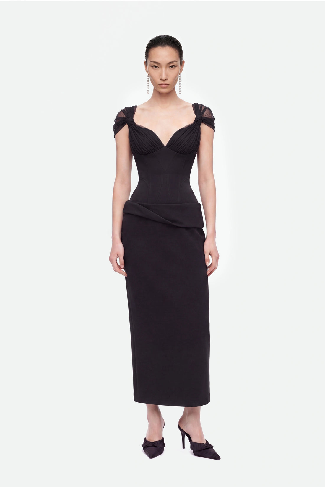 Boned Sweetheart Peplum Midi Dress