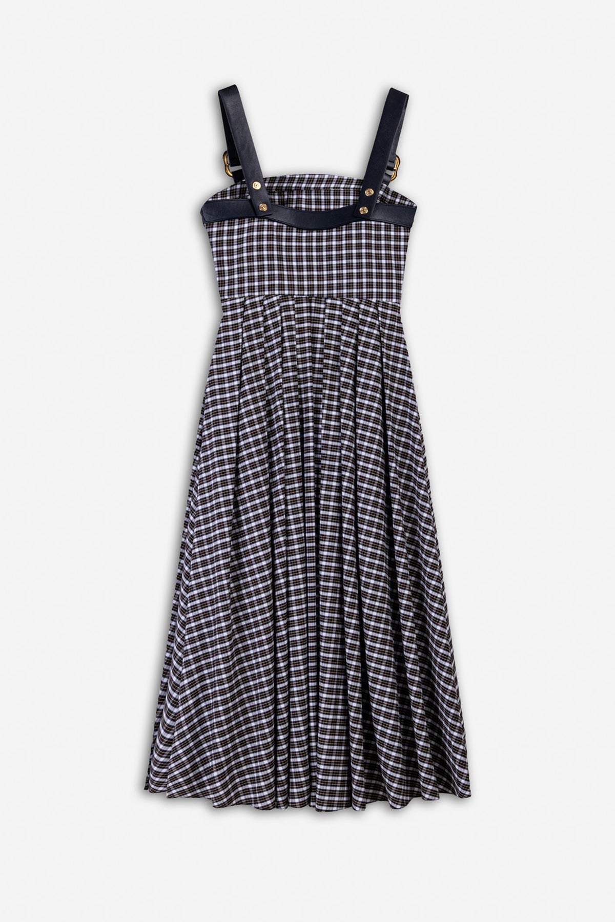 Buckle Strap Checked Midi Dress