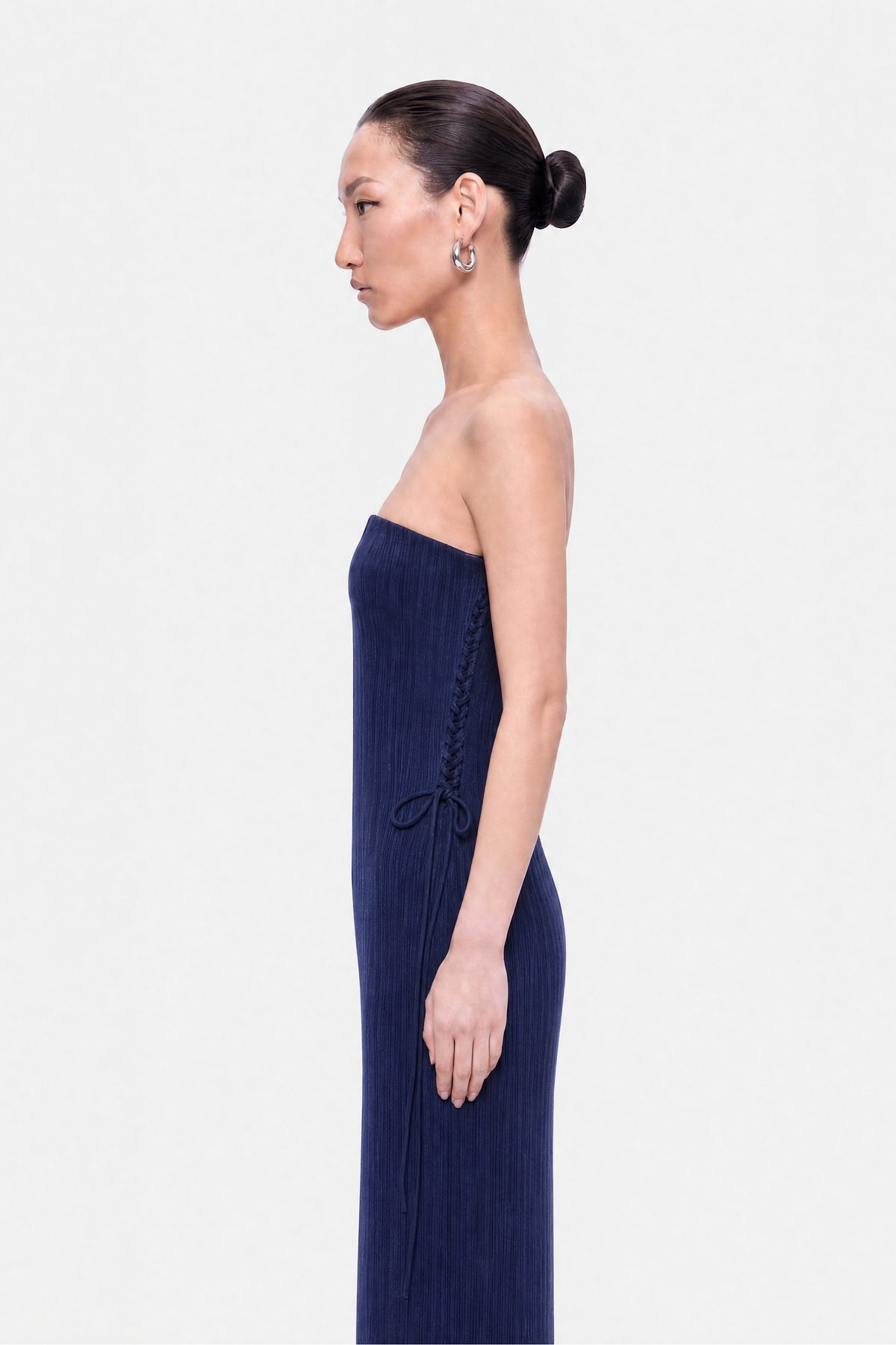 Strapless Lace-Up Midi Dress