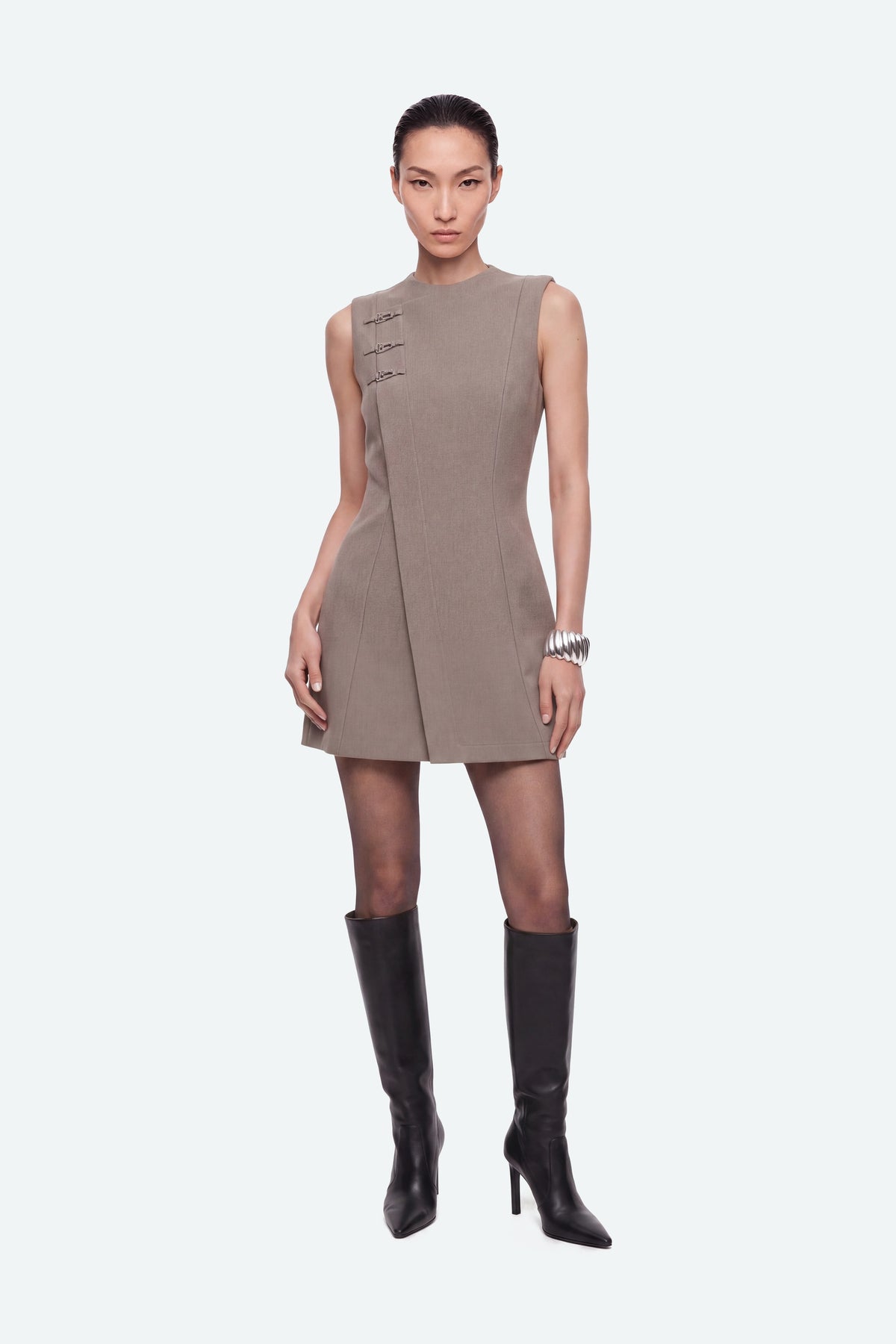 Asymmetric Clasp Mini Dress