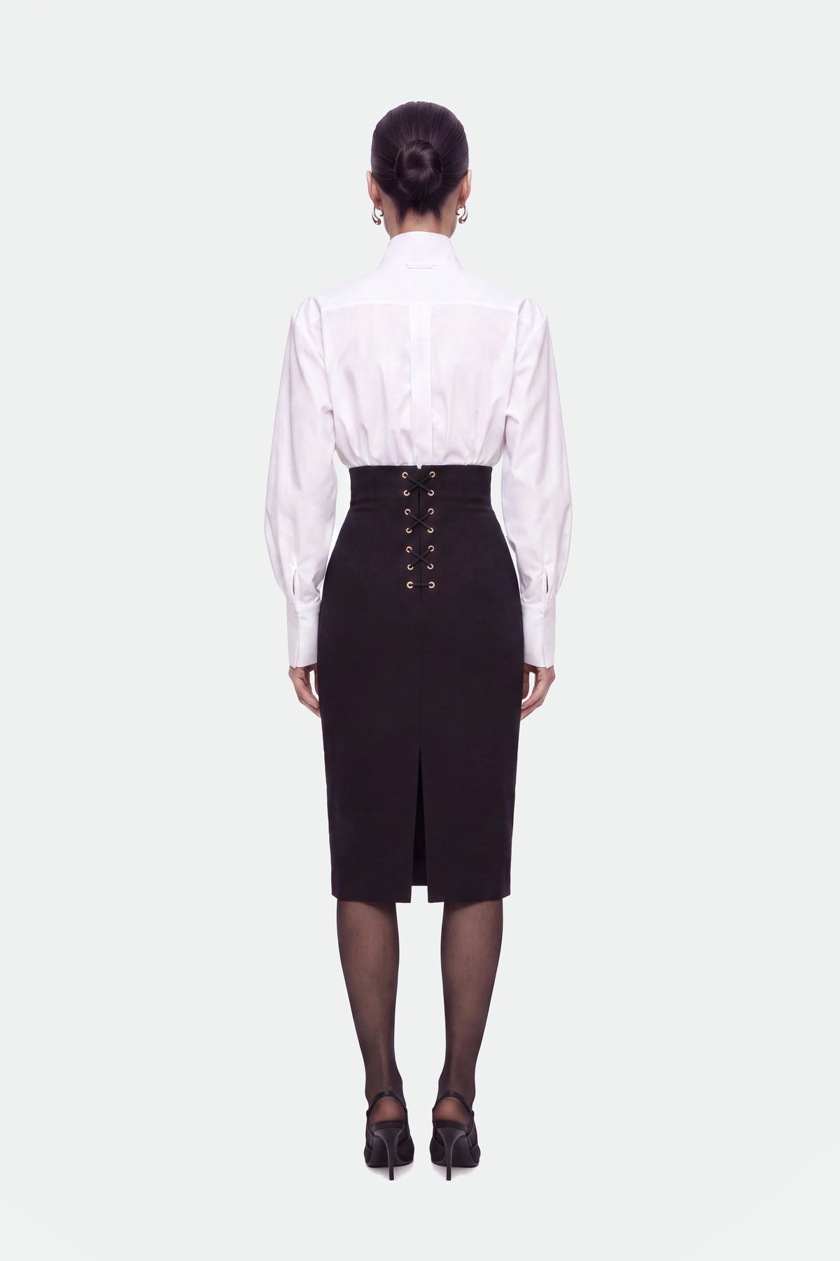 Eyelet Detail High Waist Midi Skirt