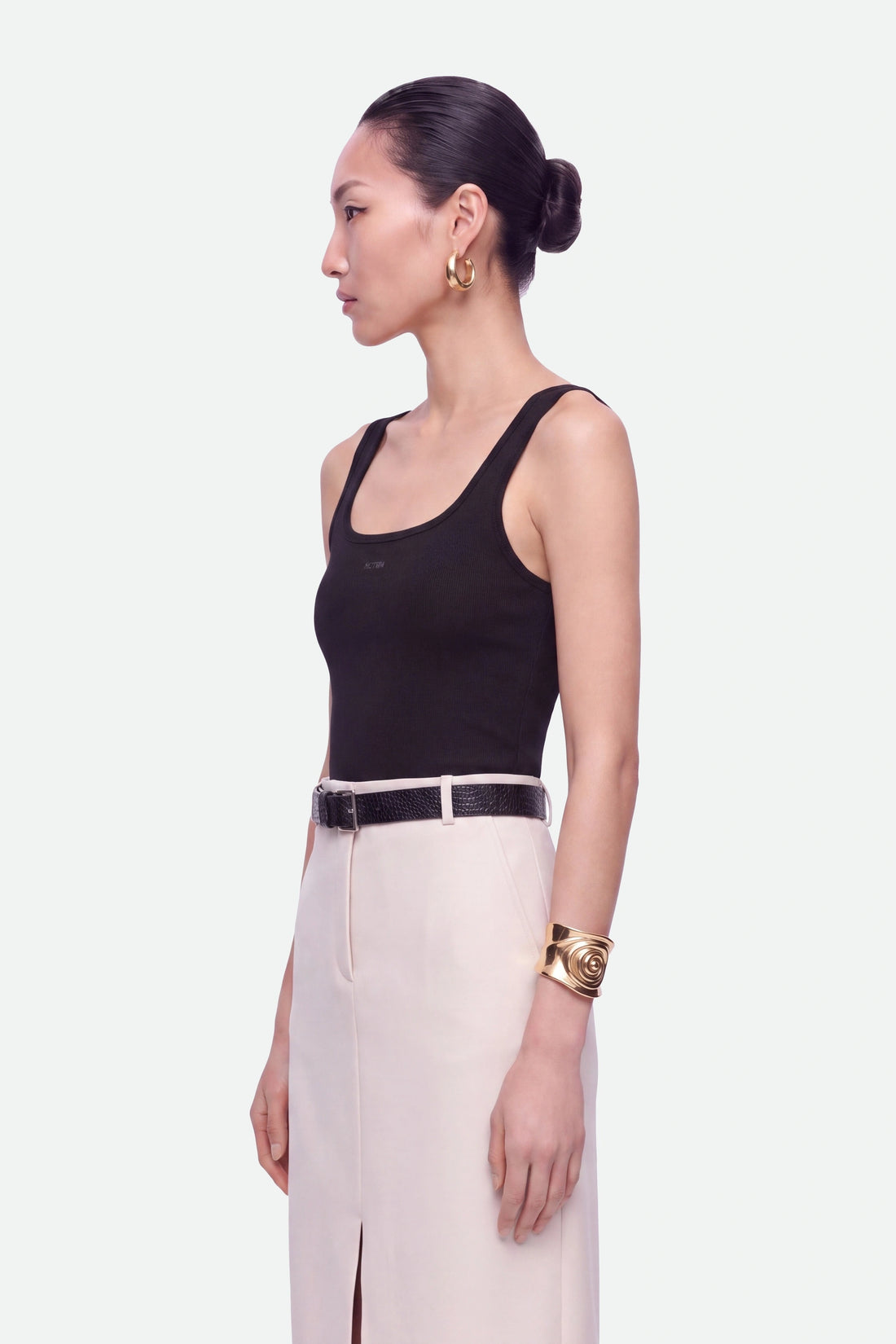 Belted Front Slit Maxi Skirt