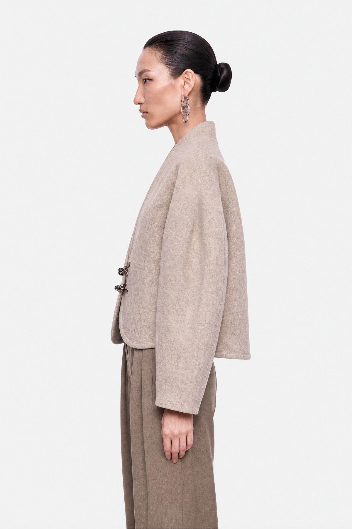 Clasp Front Cropped Wool Blend Jacket