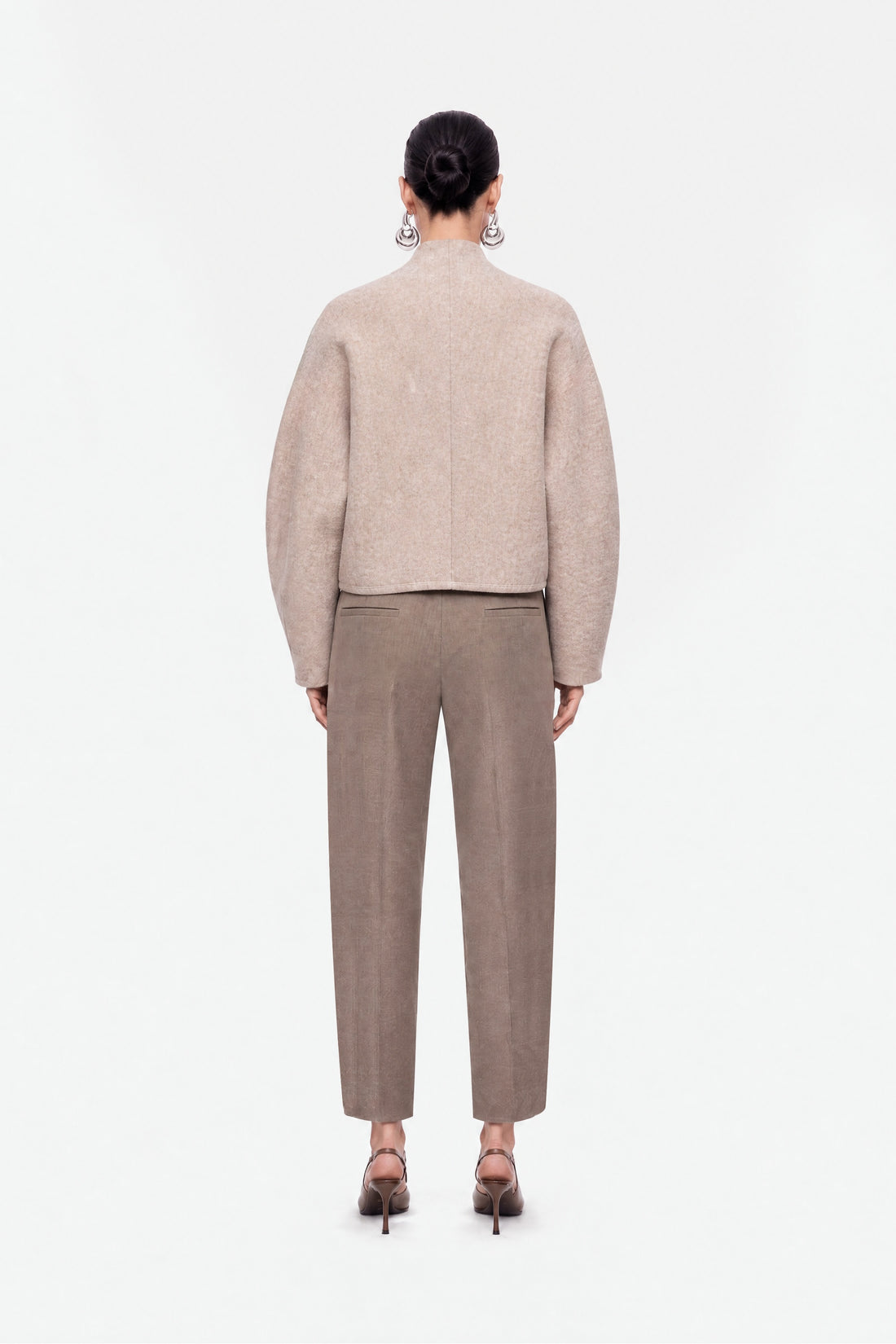 Clasp Front Cropped Wool Blend Jacket