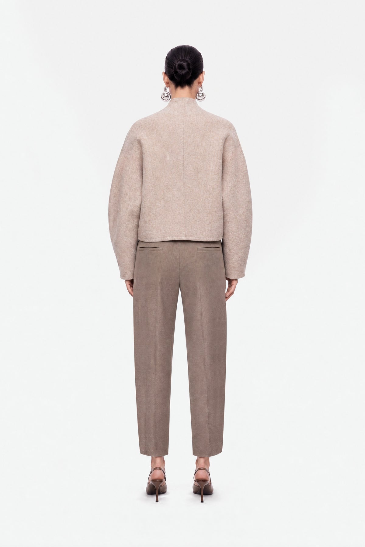 Clasp Front Cropped Wool Blend Jacket