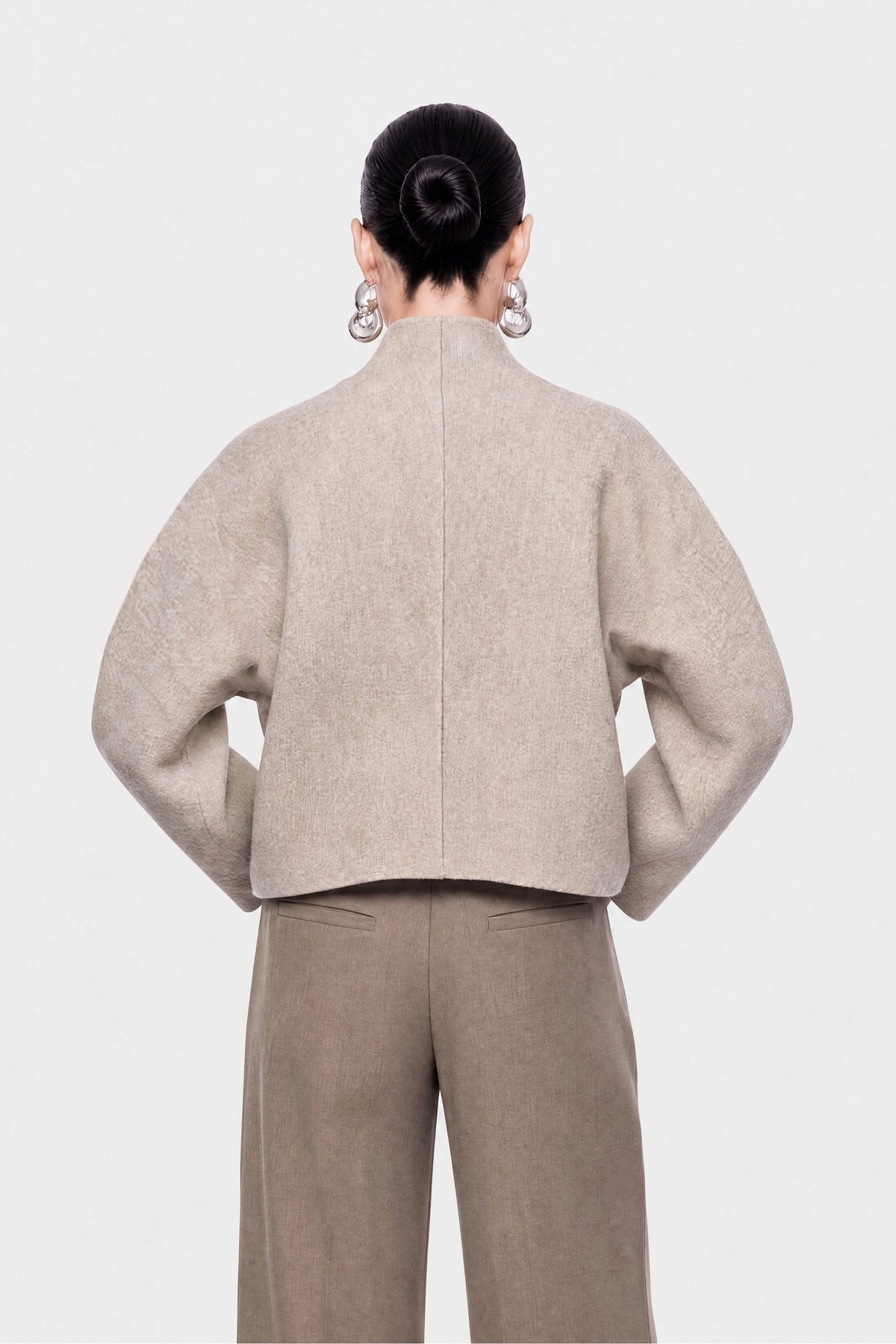Clasp Front Cropped Wool Blend Jacket