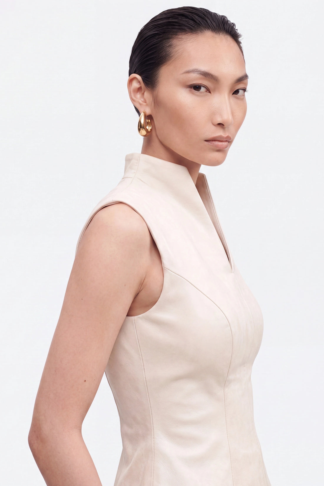 Padded-Shoulder Asymmetric Blouse