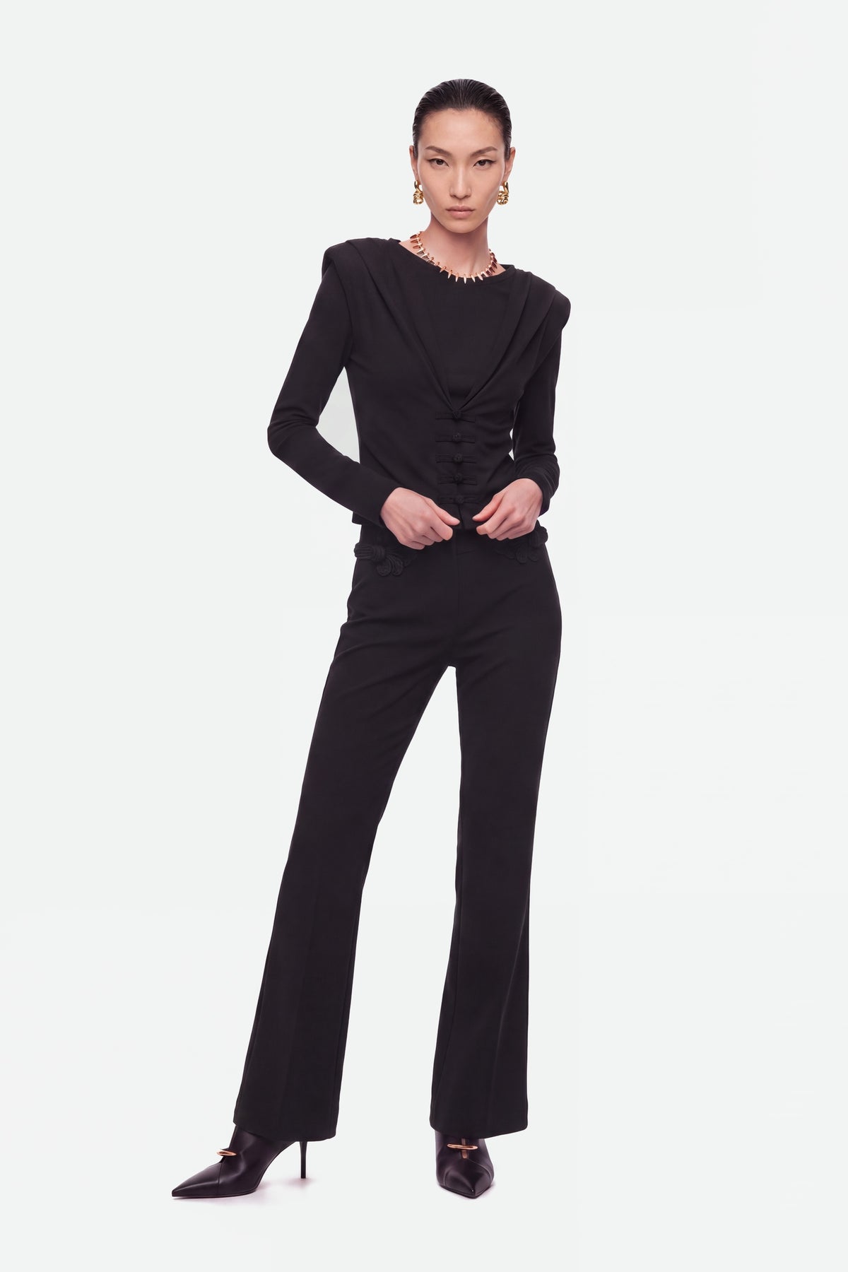 Bow Button Draped Blouse
