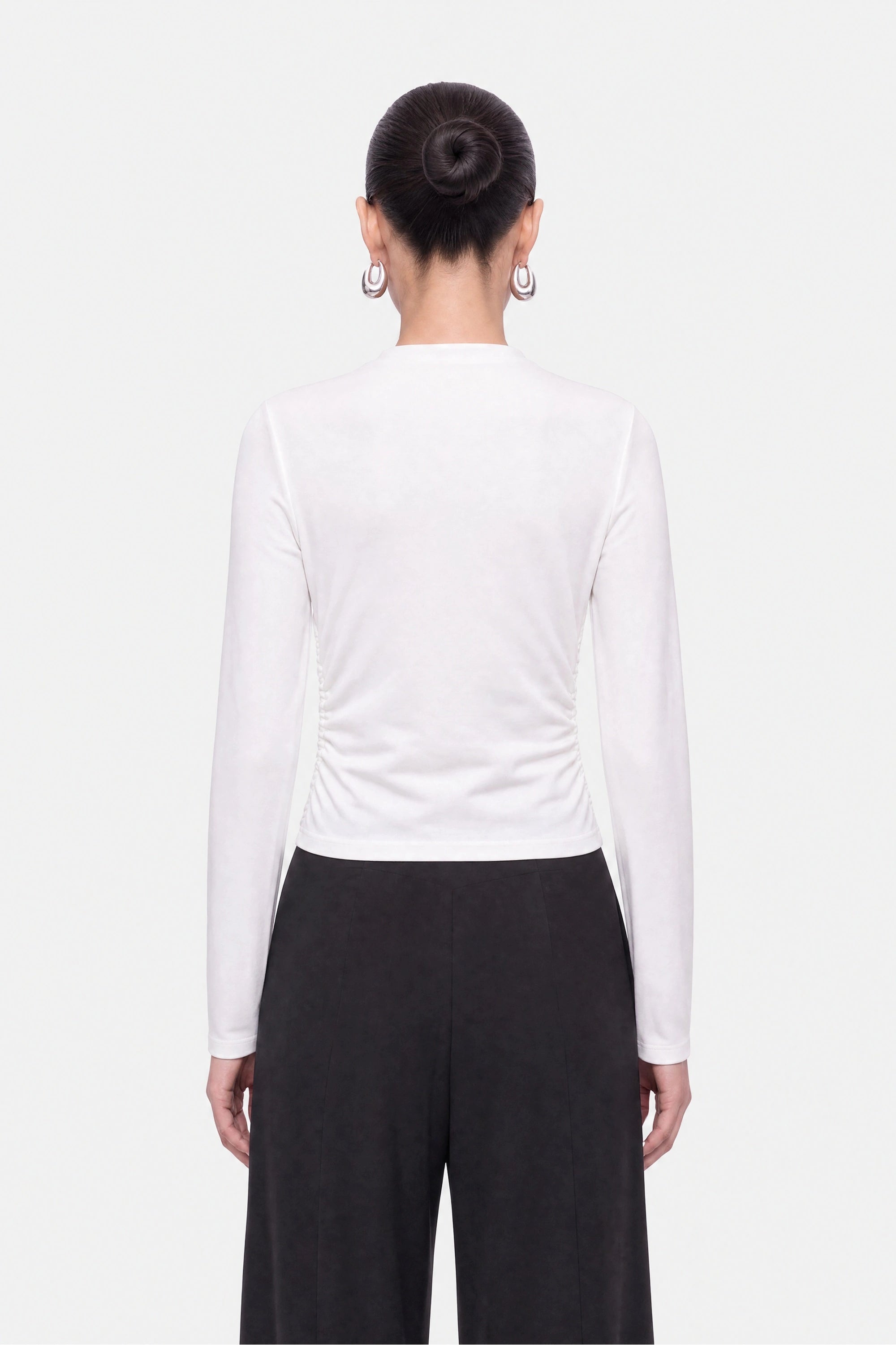 Ruched Metal Zip Blouse