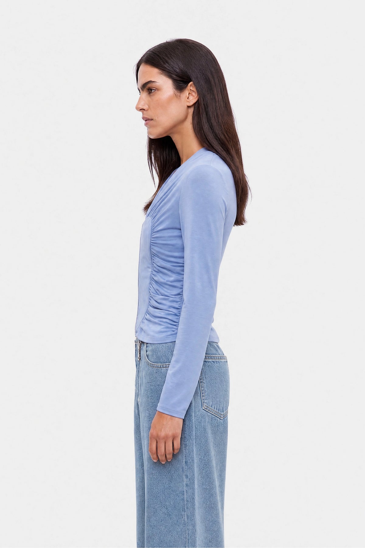 Ruched Metal Zip Blouse