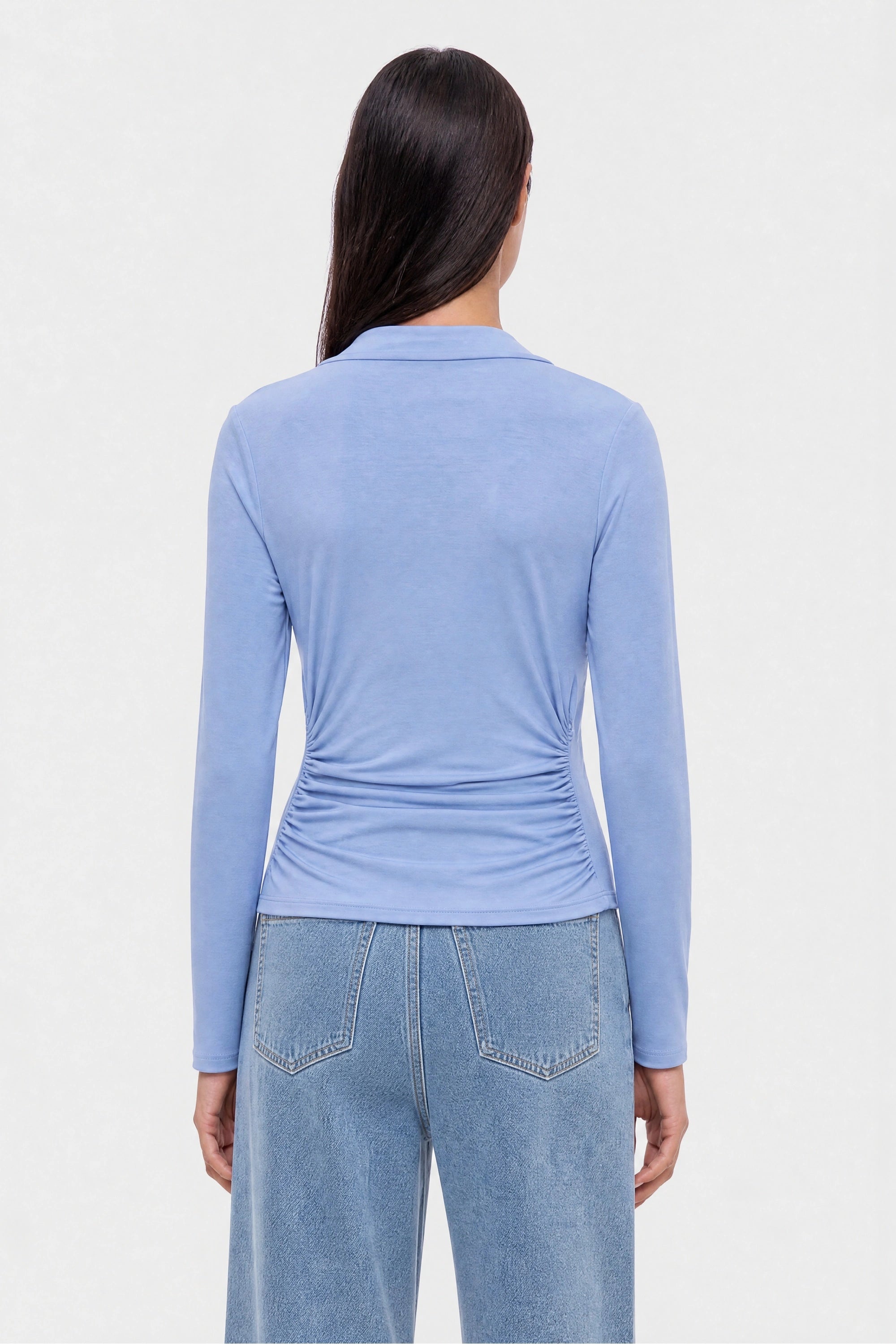 Ruched Metal Zip Blouse