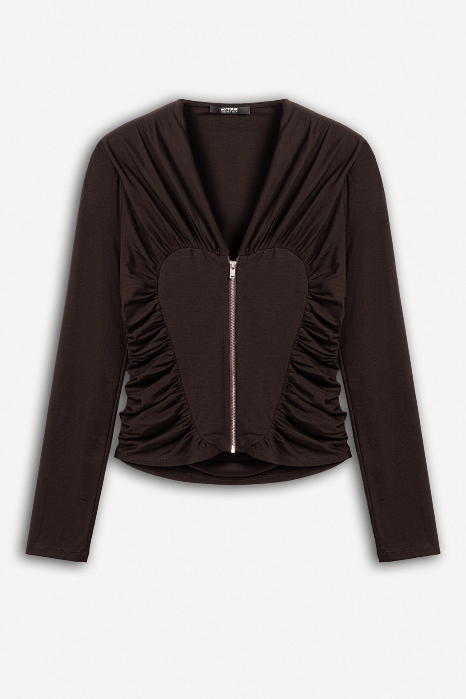 Ruffle Trim Zip Front Blouse
