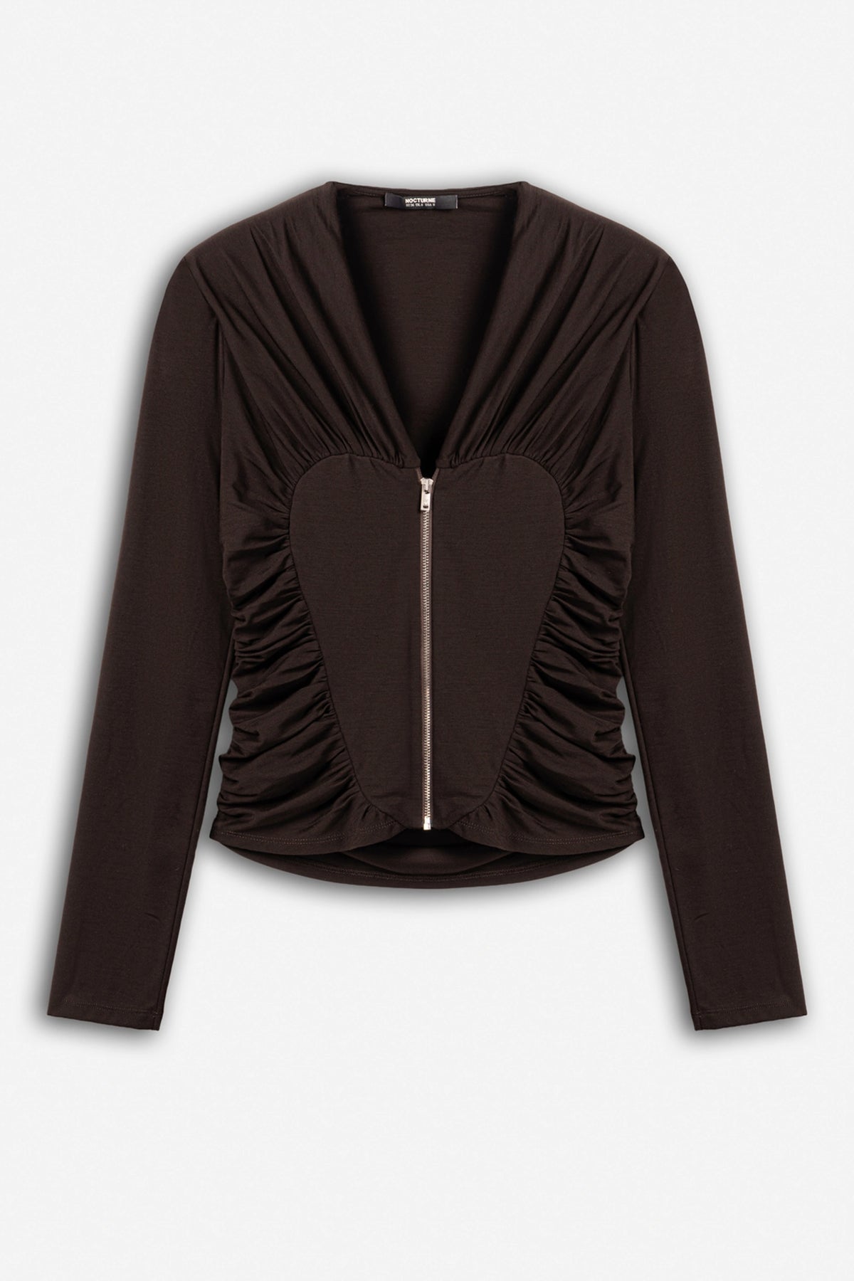 Ruffle Trim Zip Front Blouse