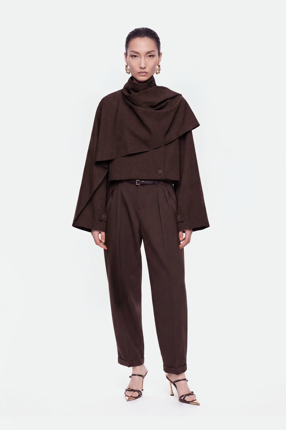 Shawl Detail Stand Collar Trench Coat