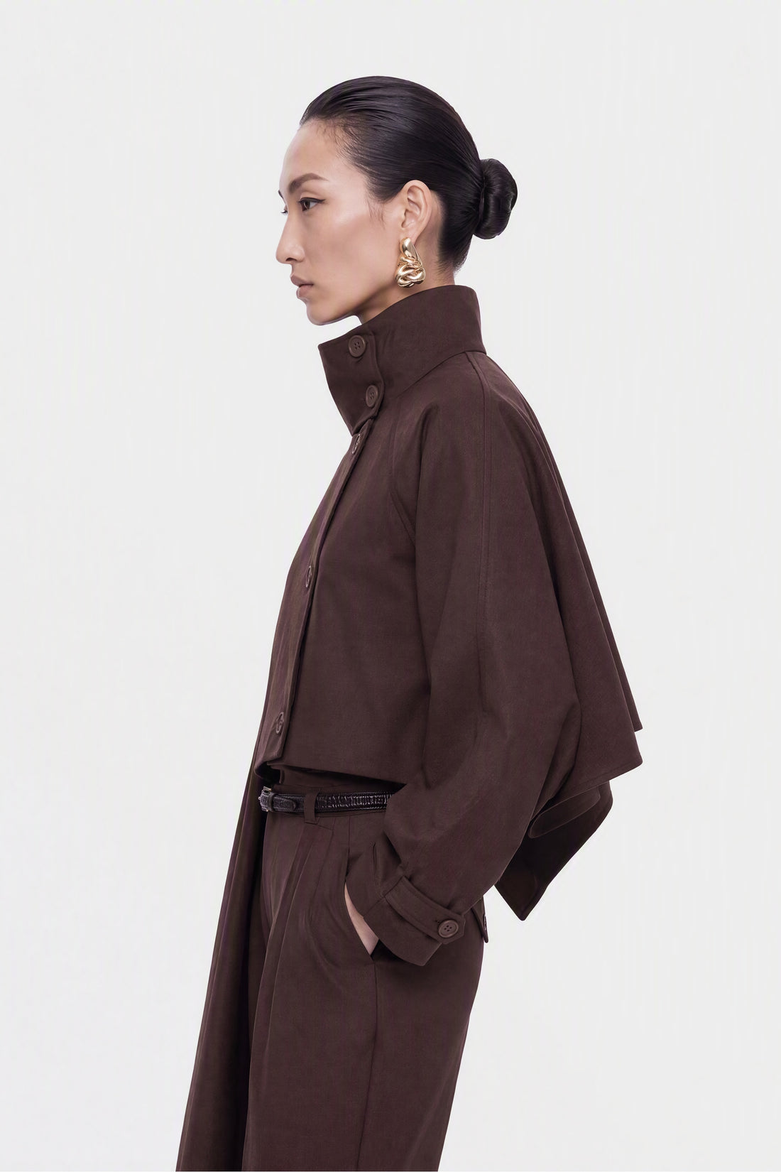 Shawl Detail Stand Collar Trench Coat