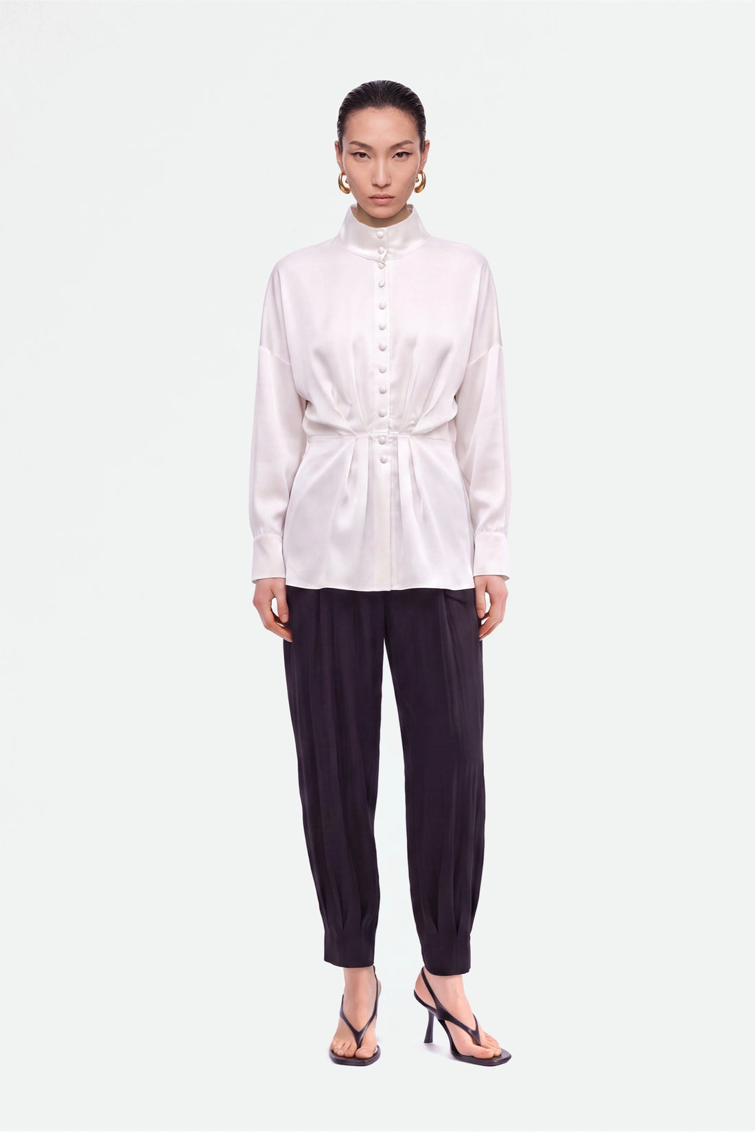 Tie Detail Stand Collar Shirt