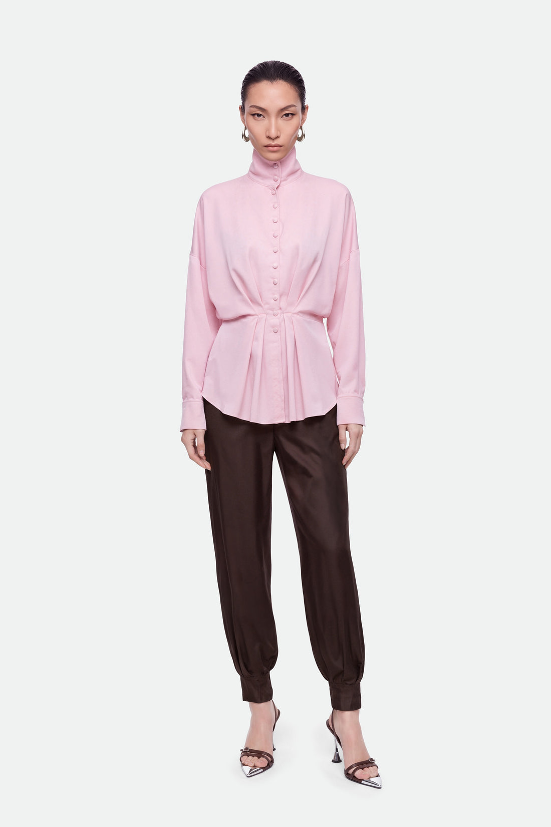 Tie Detail Stand Collar Shirt