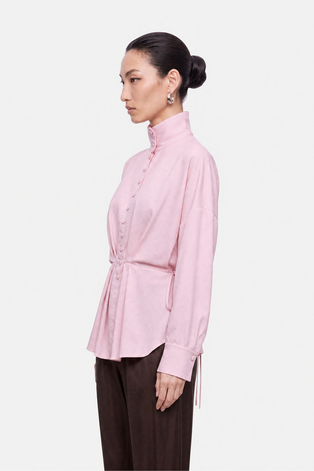 Tie Detail Stand Collar Shirt