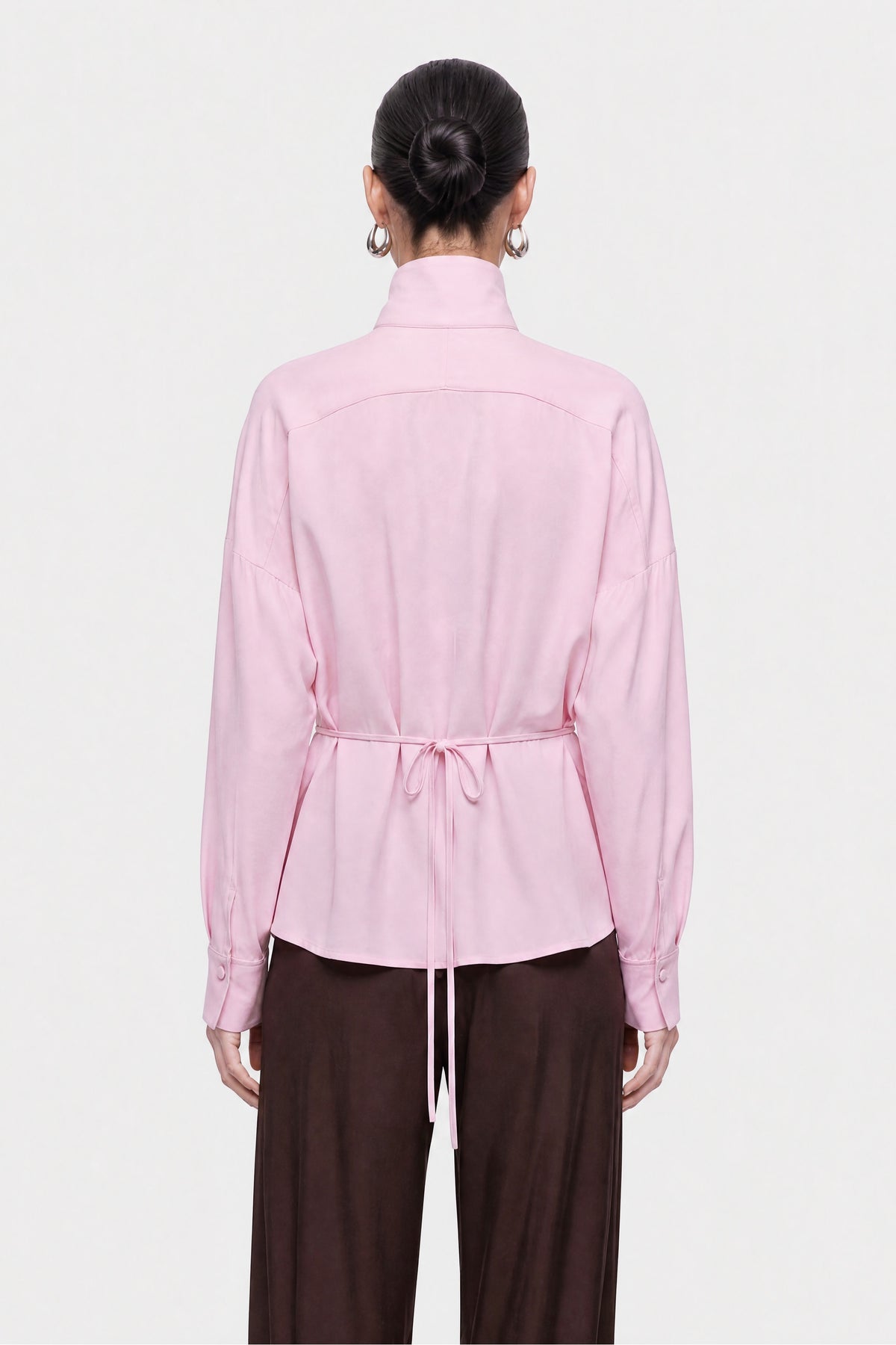 Tie Detail Stand Collar Shirt