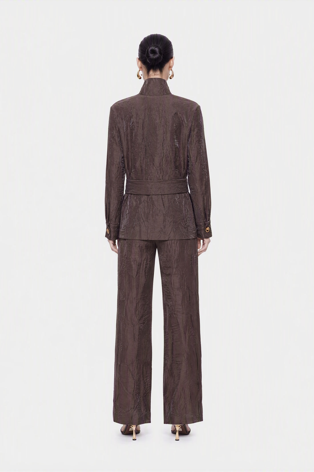 Crinkle Effect Wide Leg Trousers