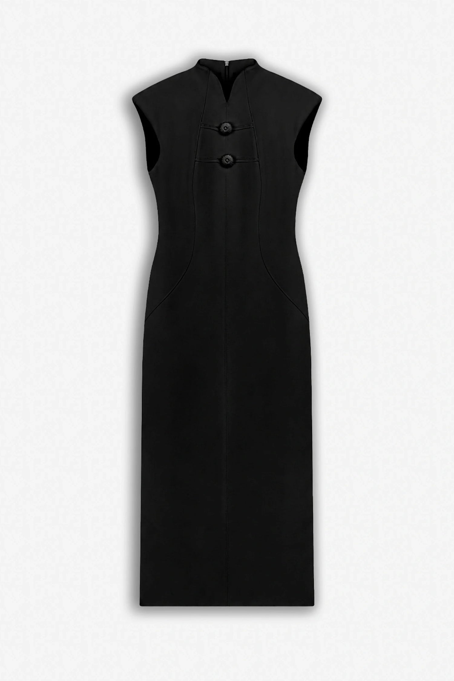 Padded Shoulder Button Detail Maxi Dress