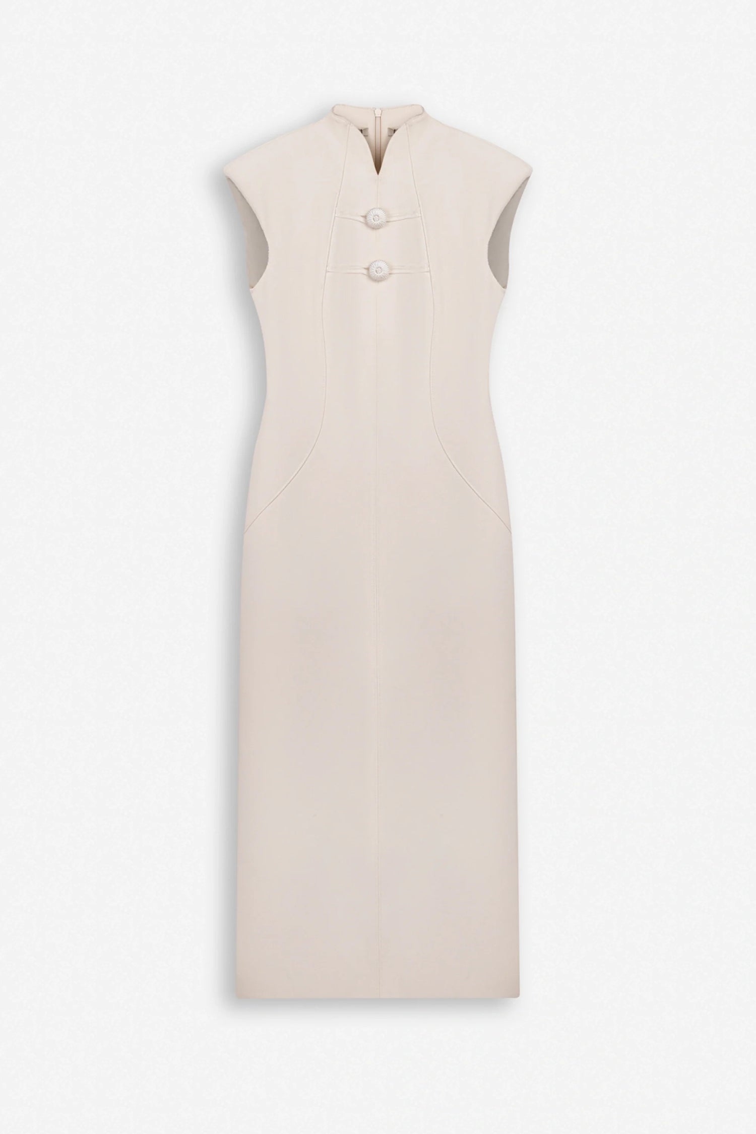 Padded Shoulder Button Detail Maxi Dress