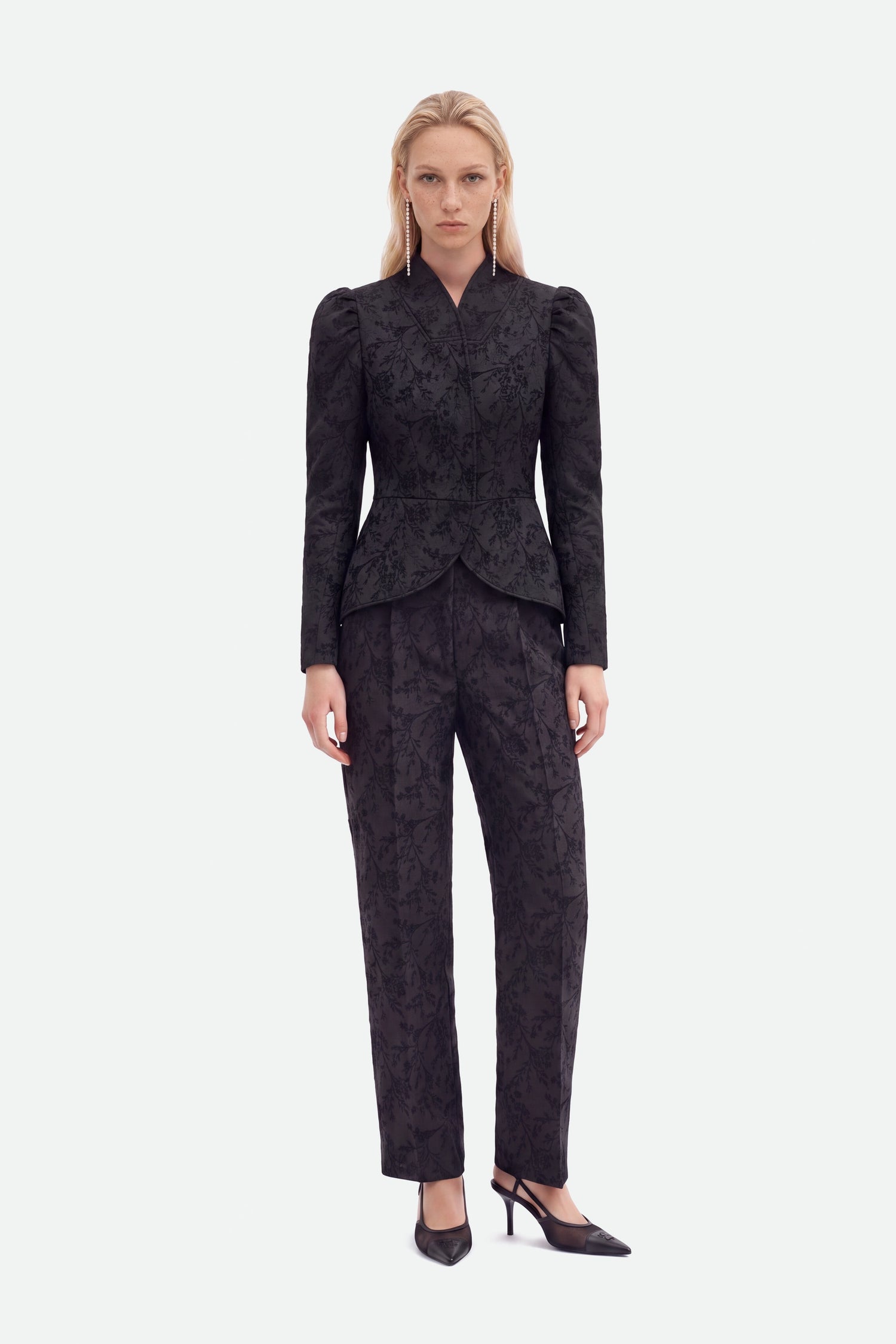 Jacquard High Waist Carrot Trousers