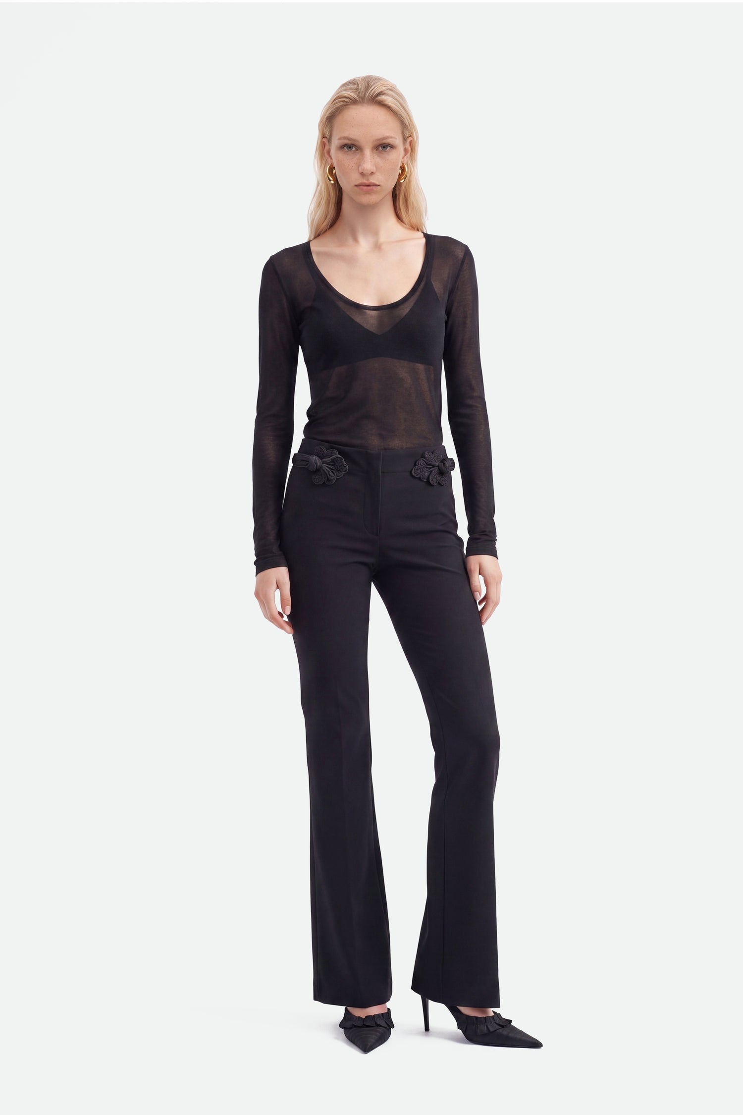 Button Accessory Flare Trousers