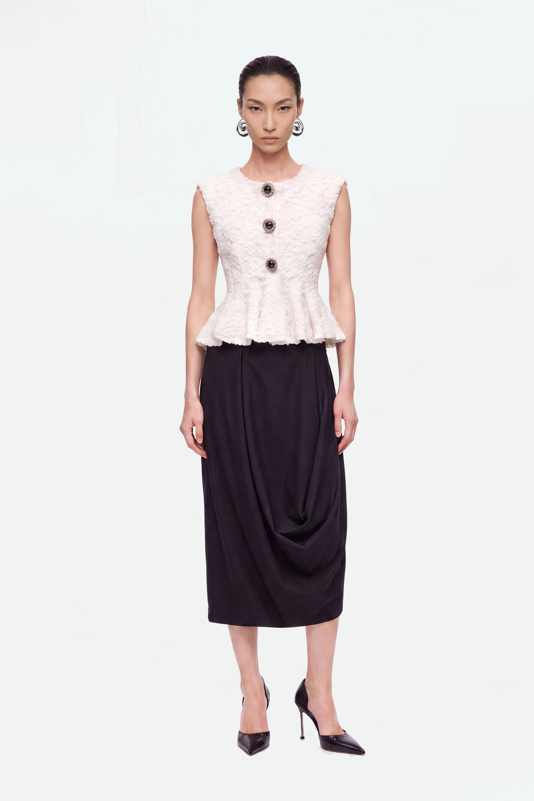 Draped Pleat Detail Midi Skirt