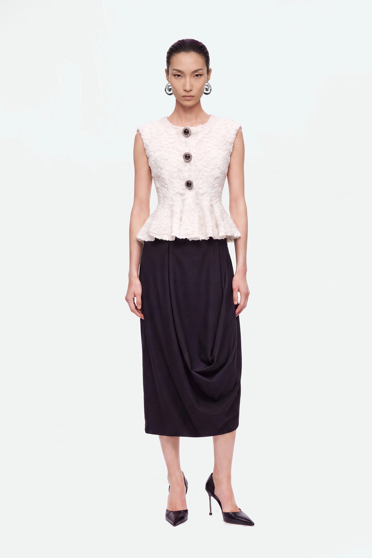 Draped Pleat Detail Midi Skirt