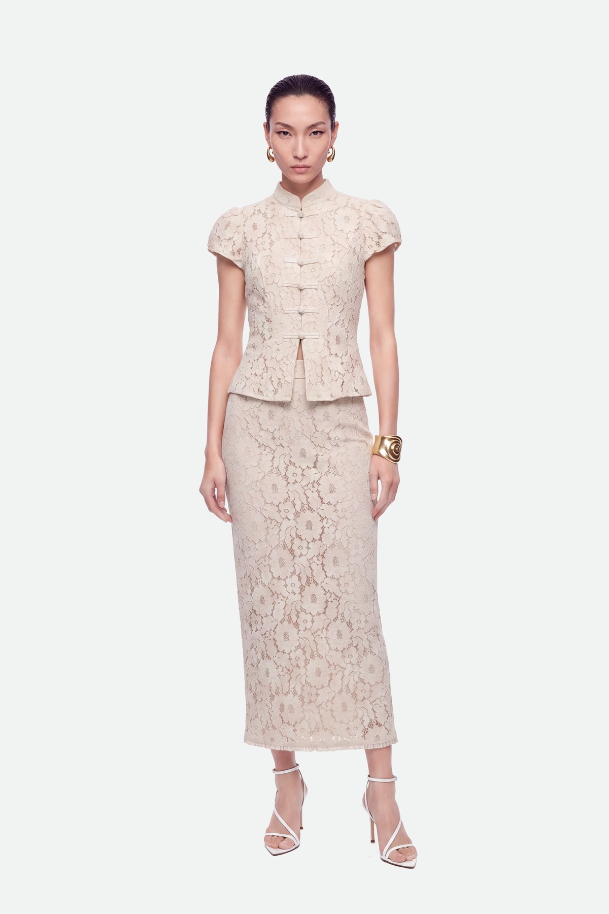 Corded Lace Midi Skirt
