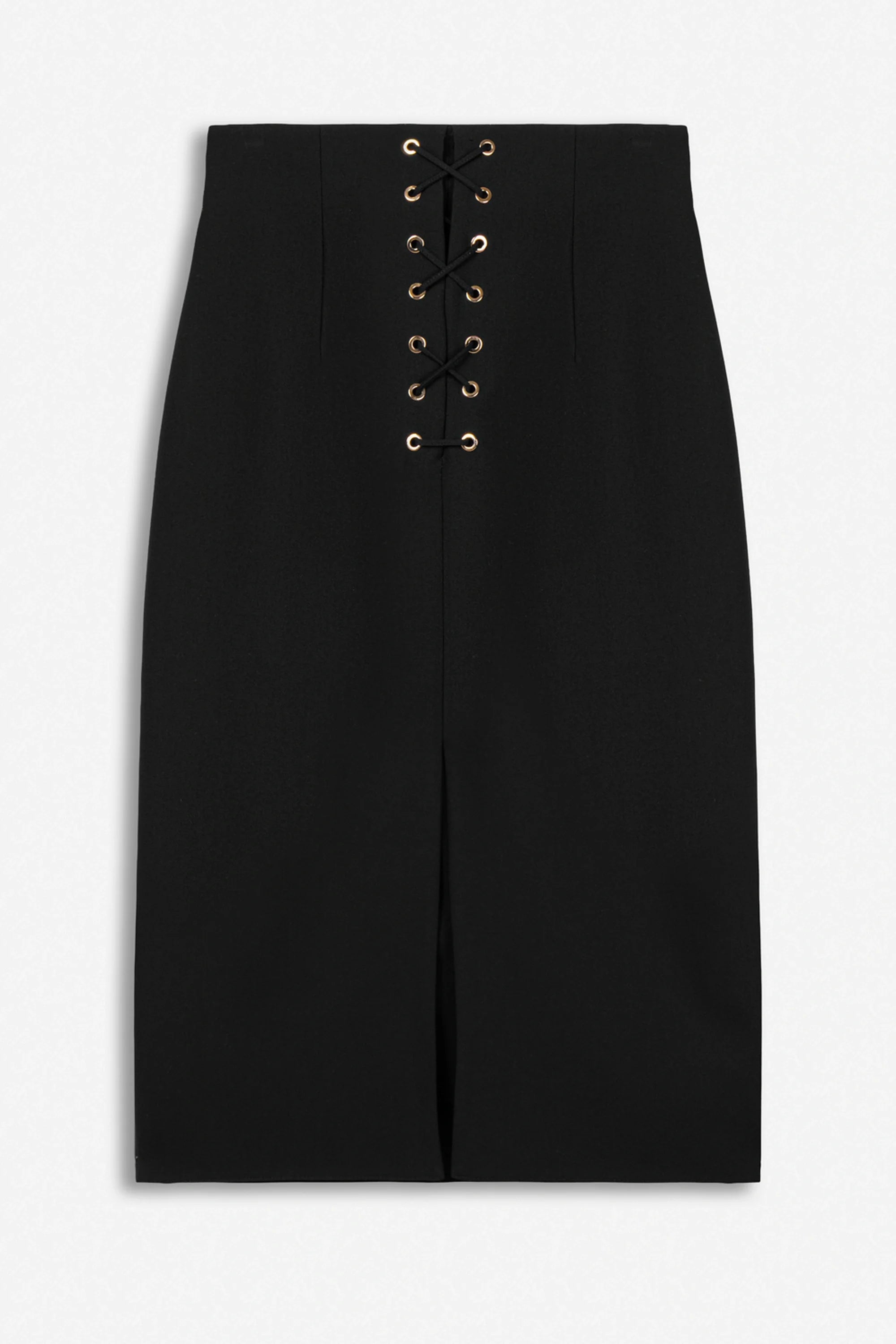 Eyelet Detail High Waist Midi Skirt