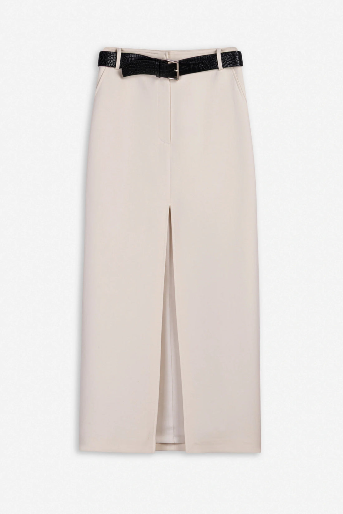 Belted Front Slit Maxi Skirt
