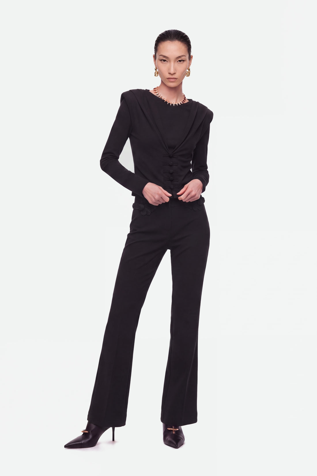 Bow Button Draped Blouse