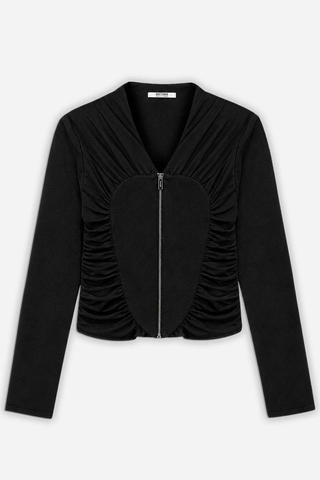 Ruffle Trim Zip Front Blouse