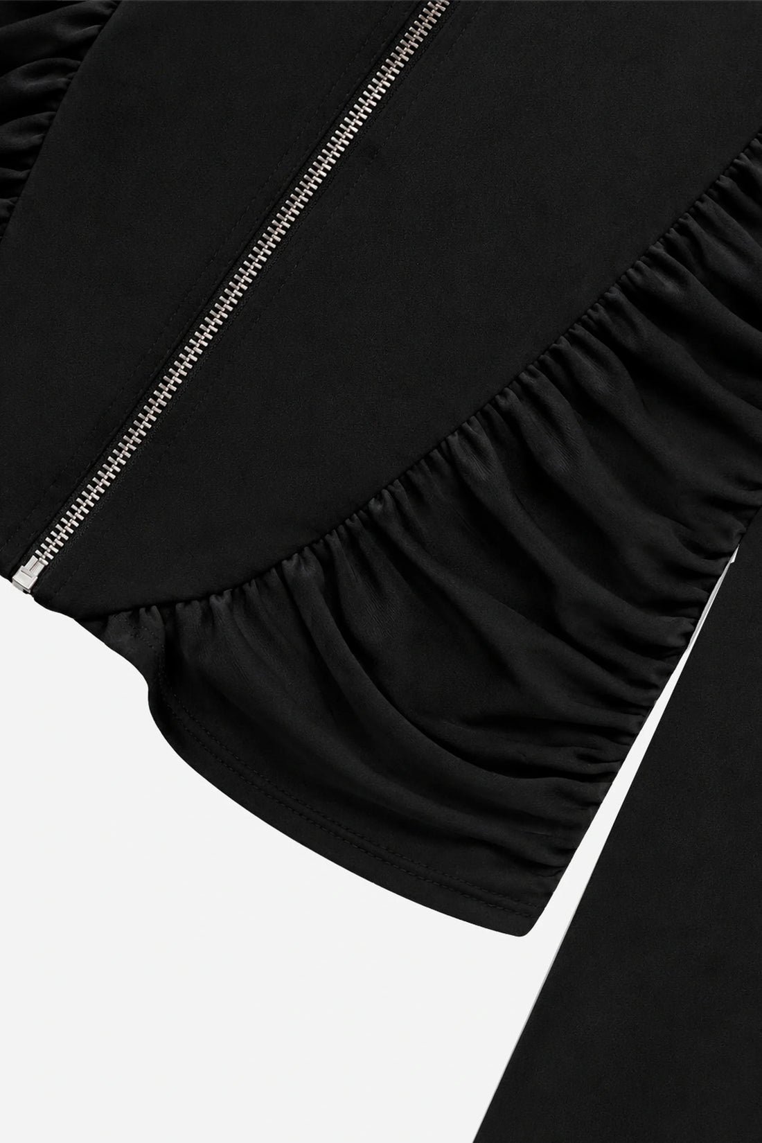 Ruffle Trim Zip Front Blouse
