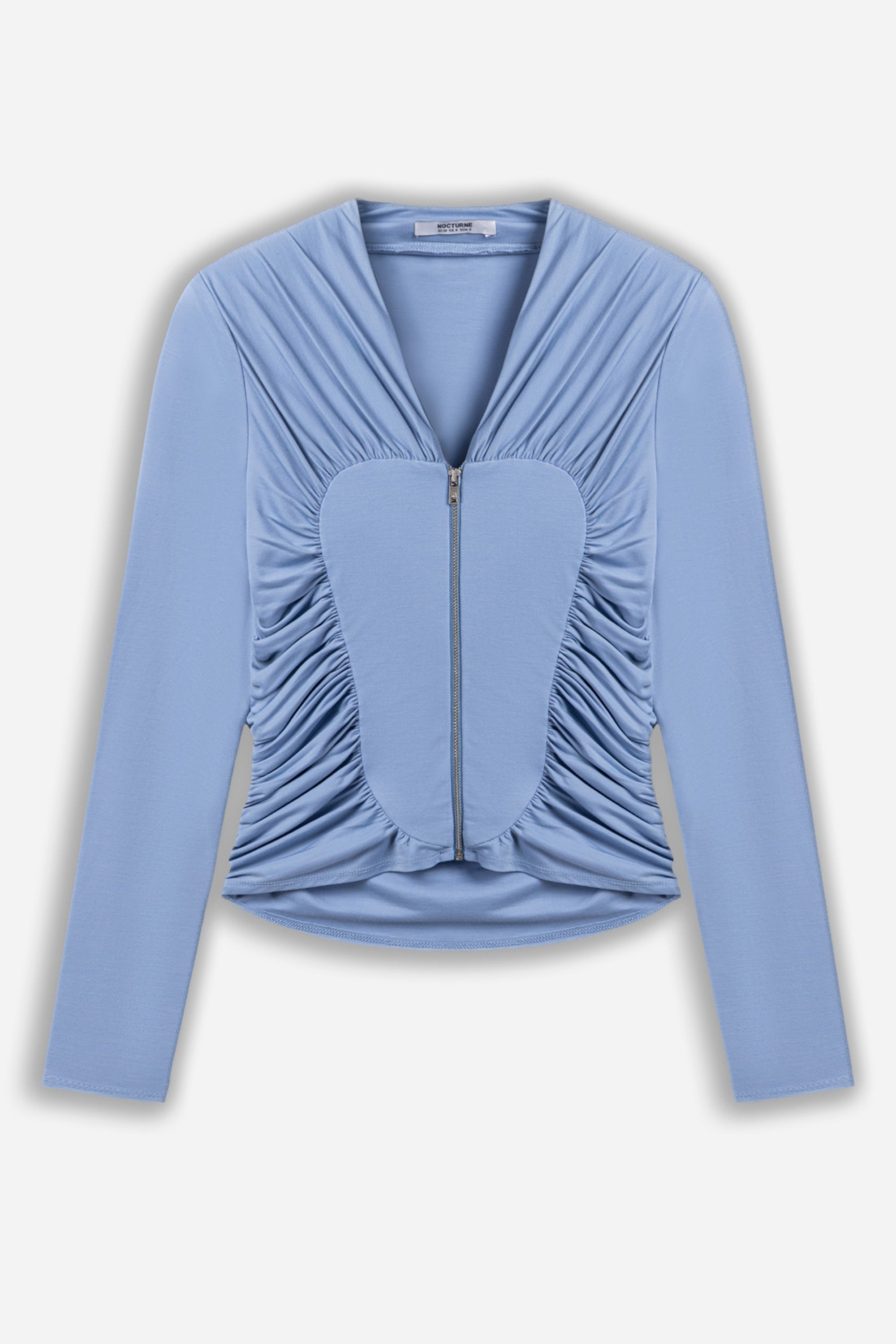 Ruched Metal Zip Blouse